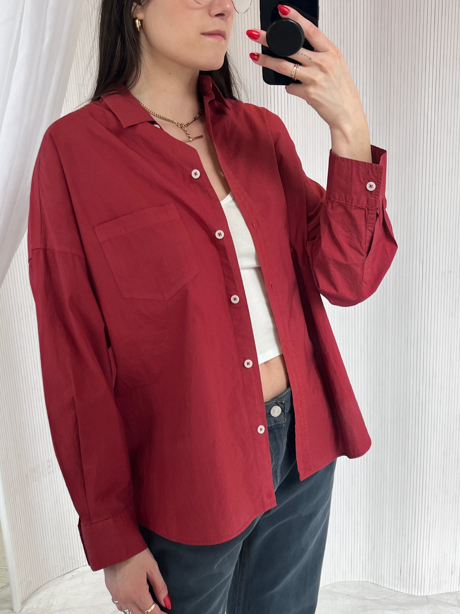 burgundy button down