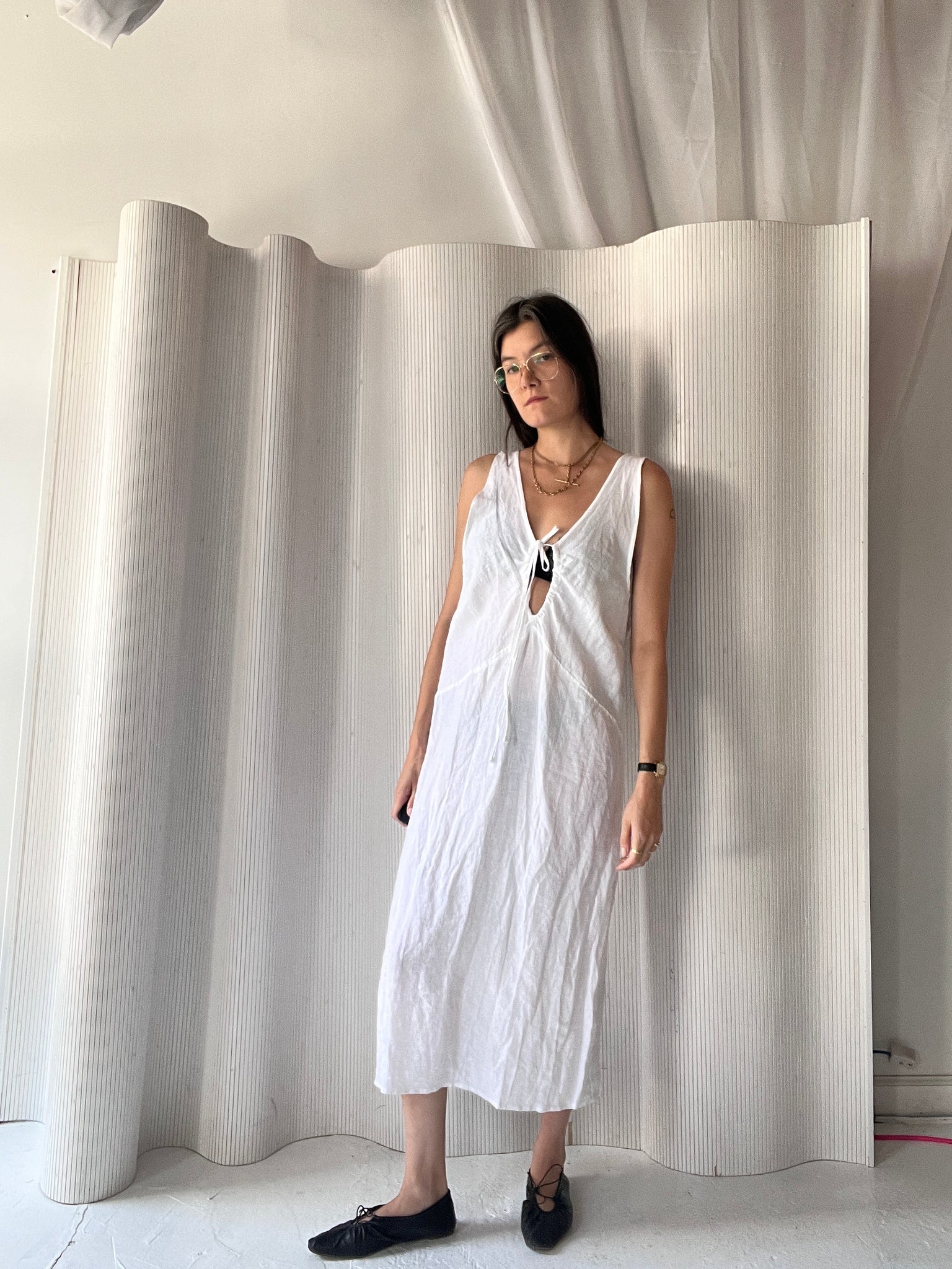 Deiji Studios white linen dress