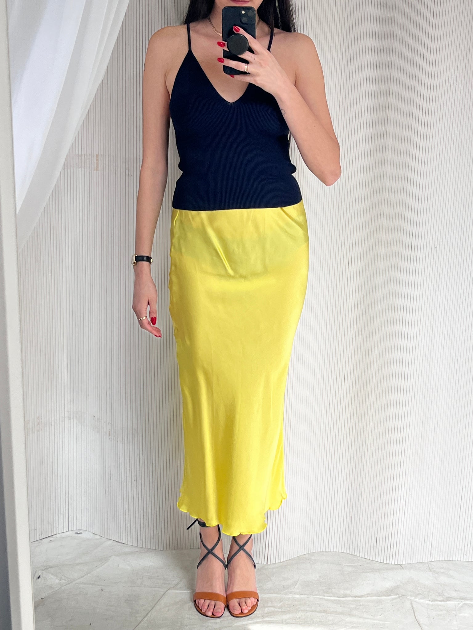 Chartreuse Silk slip skirt