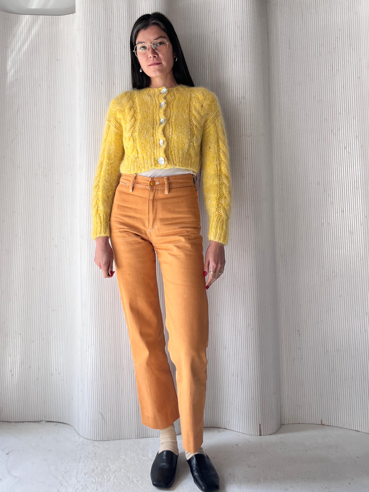 Frisson Knits Cropped Yellow Cardigan RTV