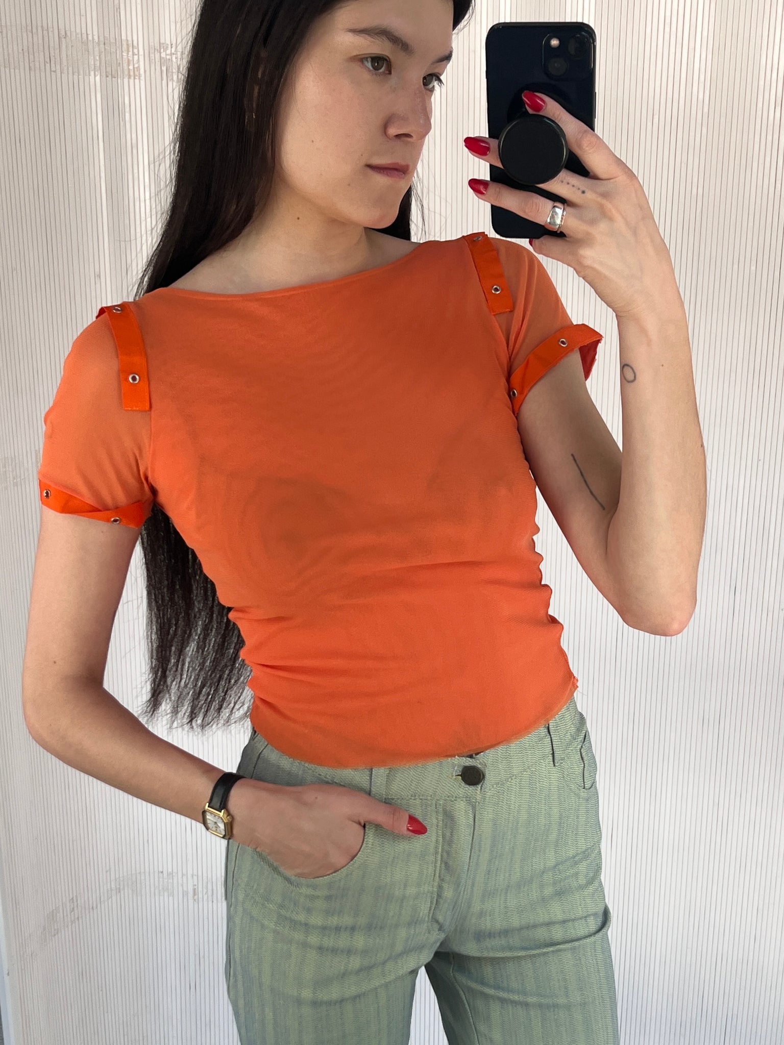 Extyn double layer orange mesh top