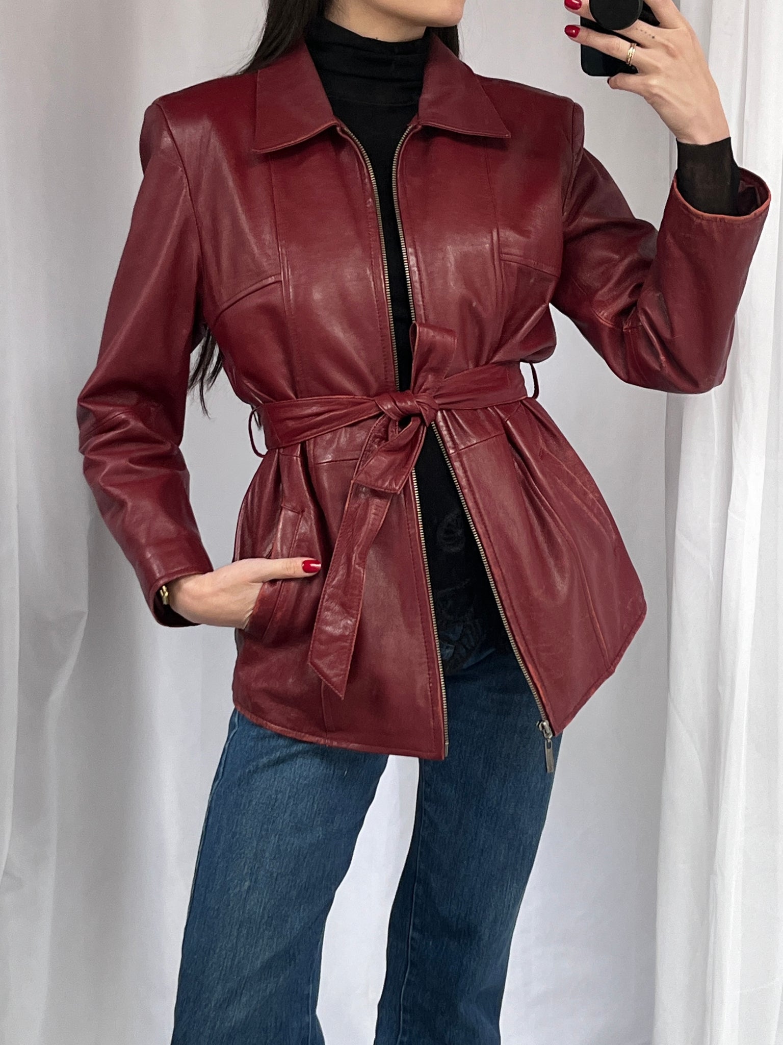 Vintage faded red leather jacket