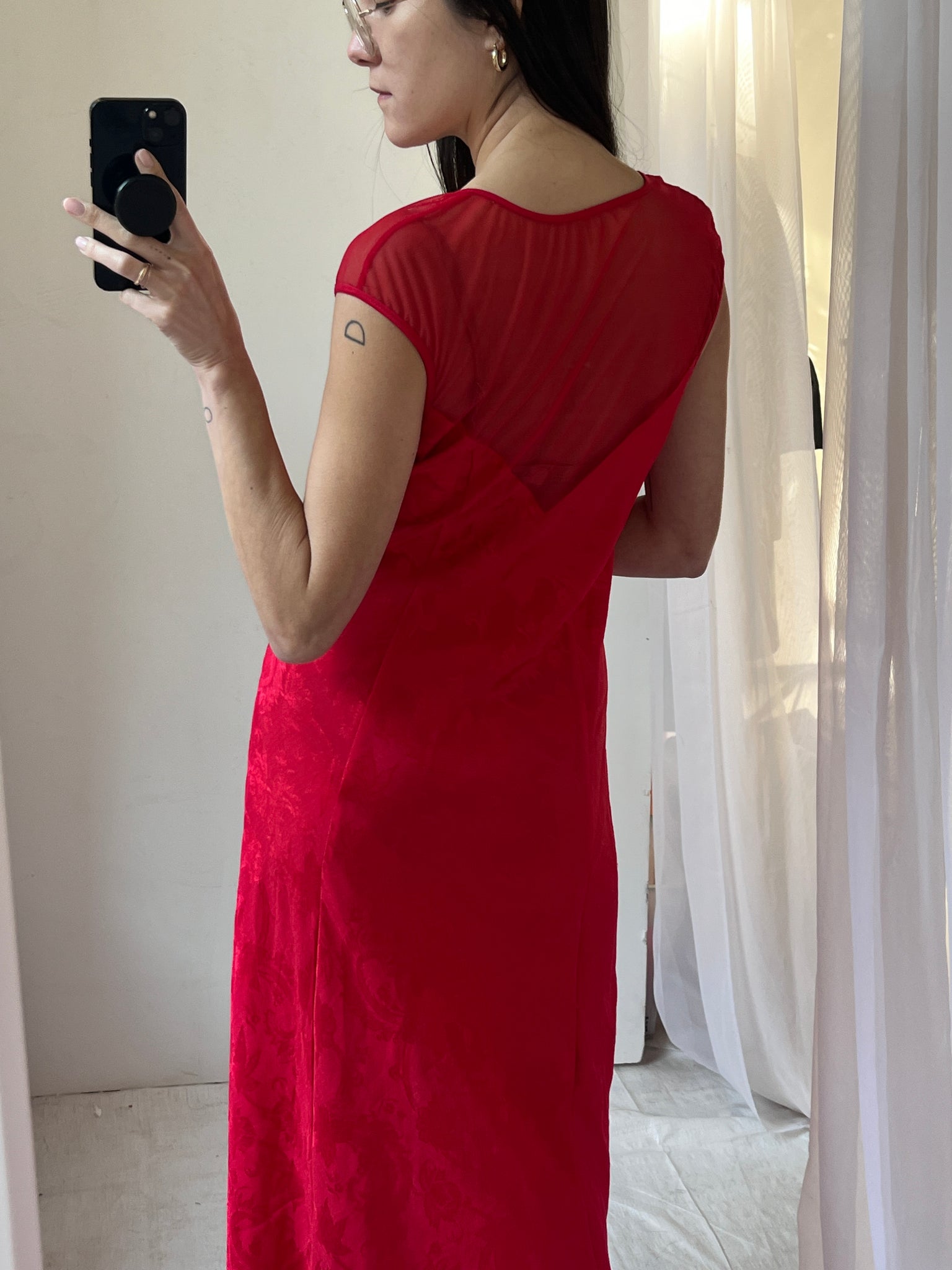 1980s Red Victoria’s Secret Slip Dress with Sheer Back