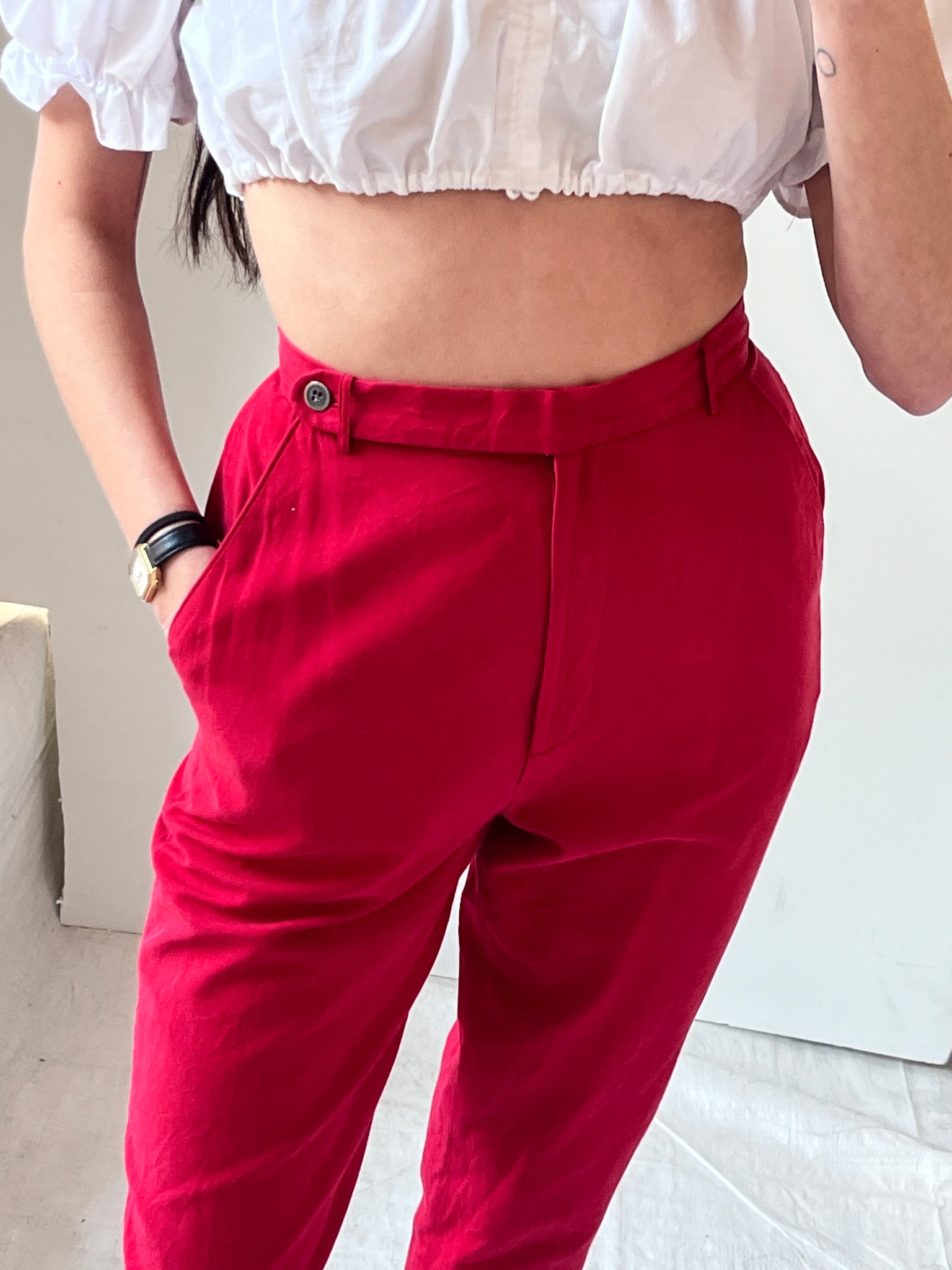 Tracy Reiss for Magaschoni Red Silk/Cotton Trousers