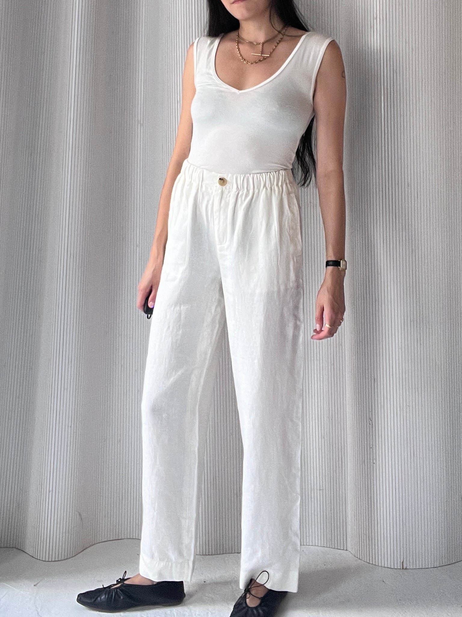 drawstring linen pant cream