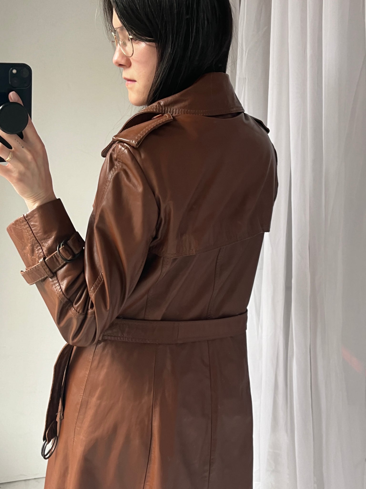 Brown Leather Trench Coat - Made in Uruguay