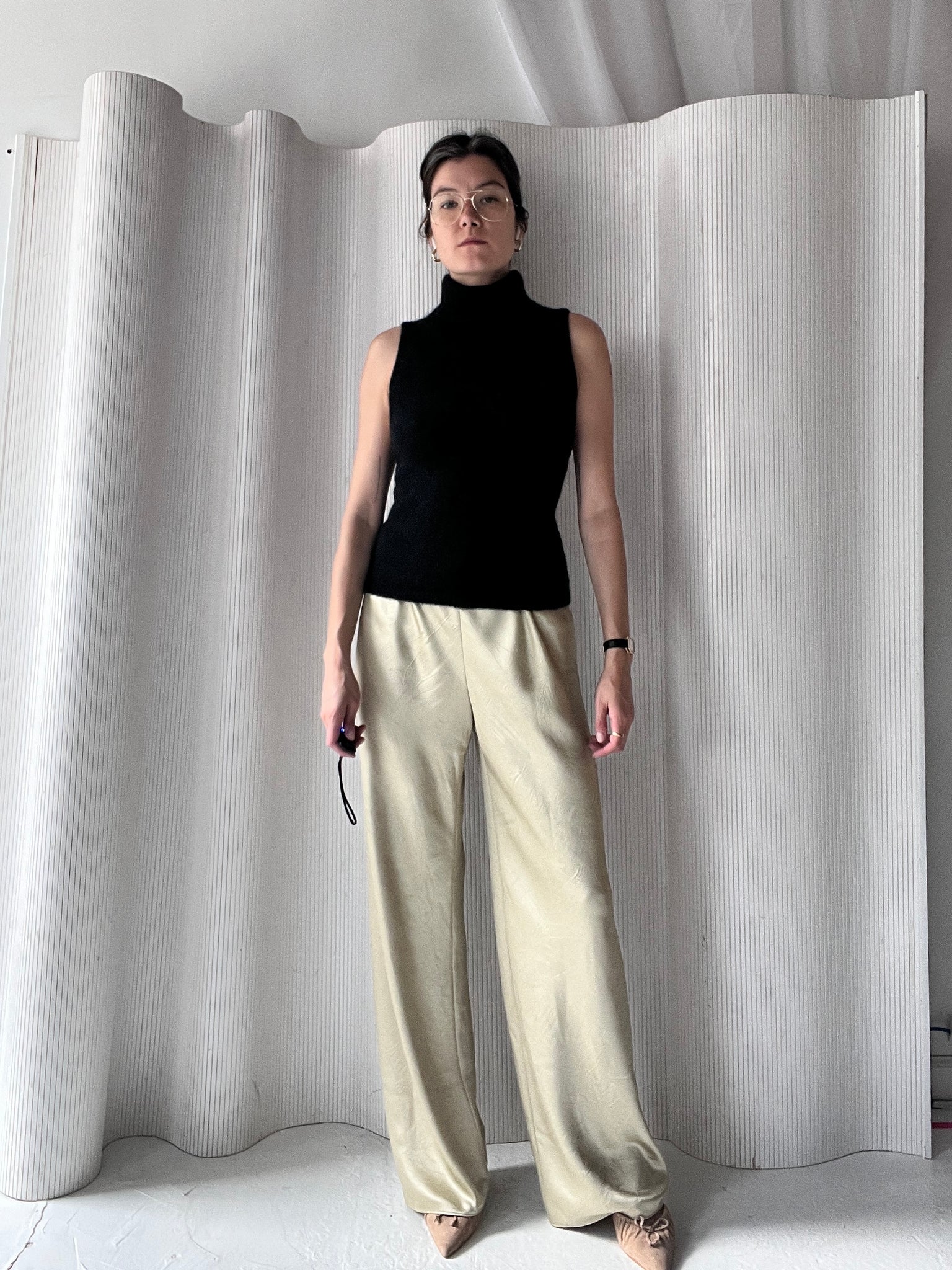 pistachio crinkle silk pant