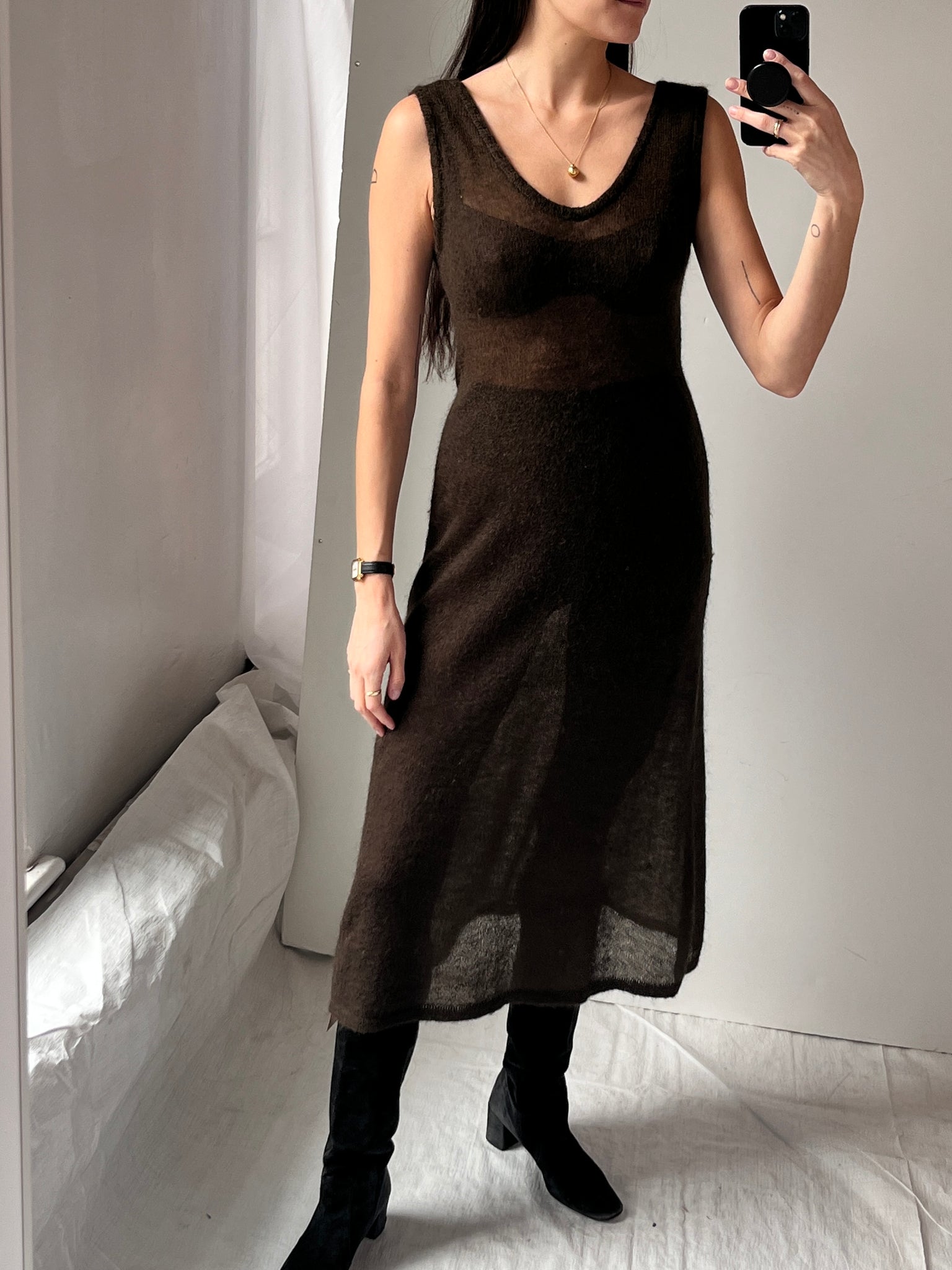 Italian Mohair chocolate sheer dress