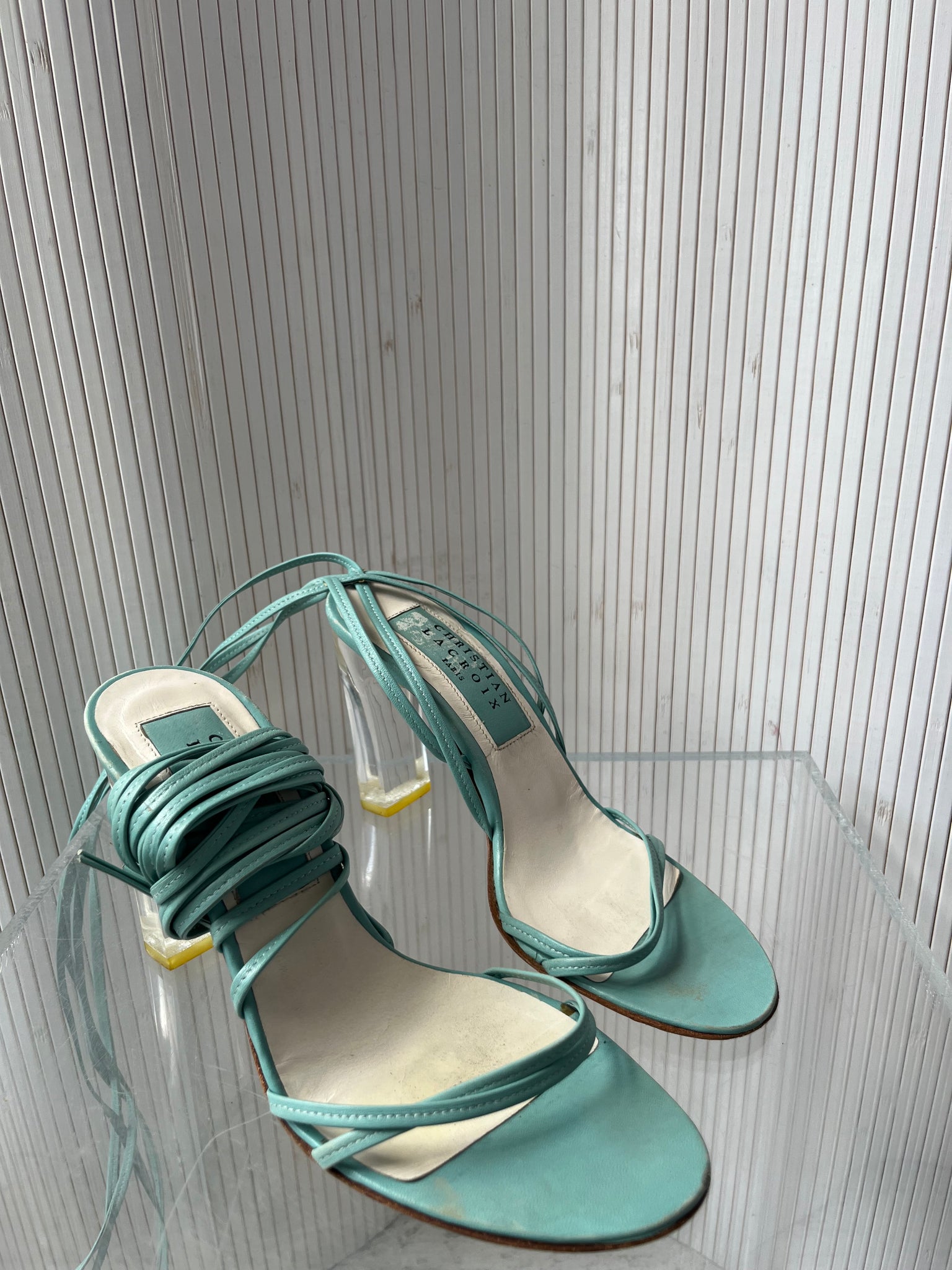 90s Christian Lacroix Acrylic Wrap Heels