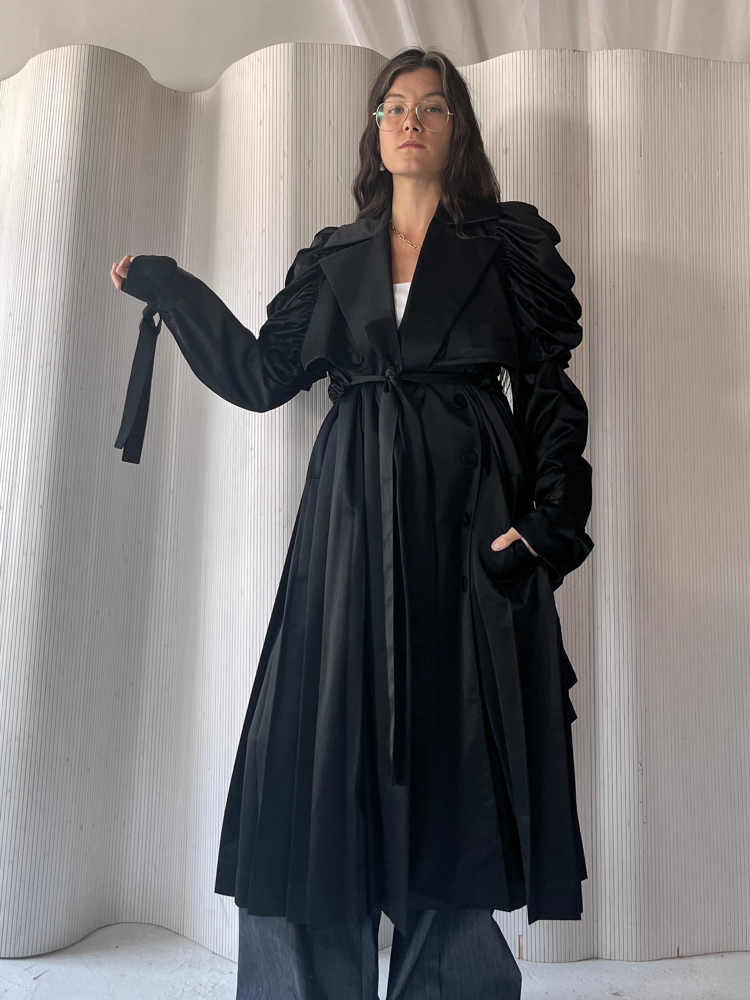 Black satin opera coat