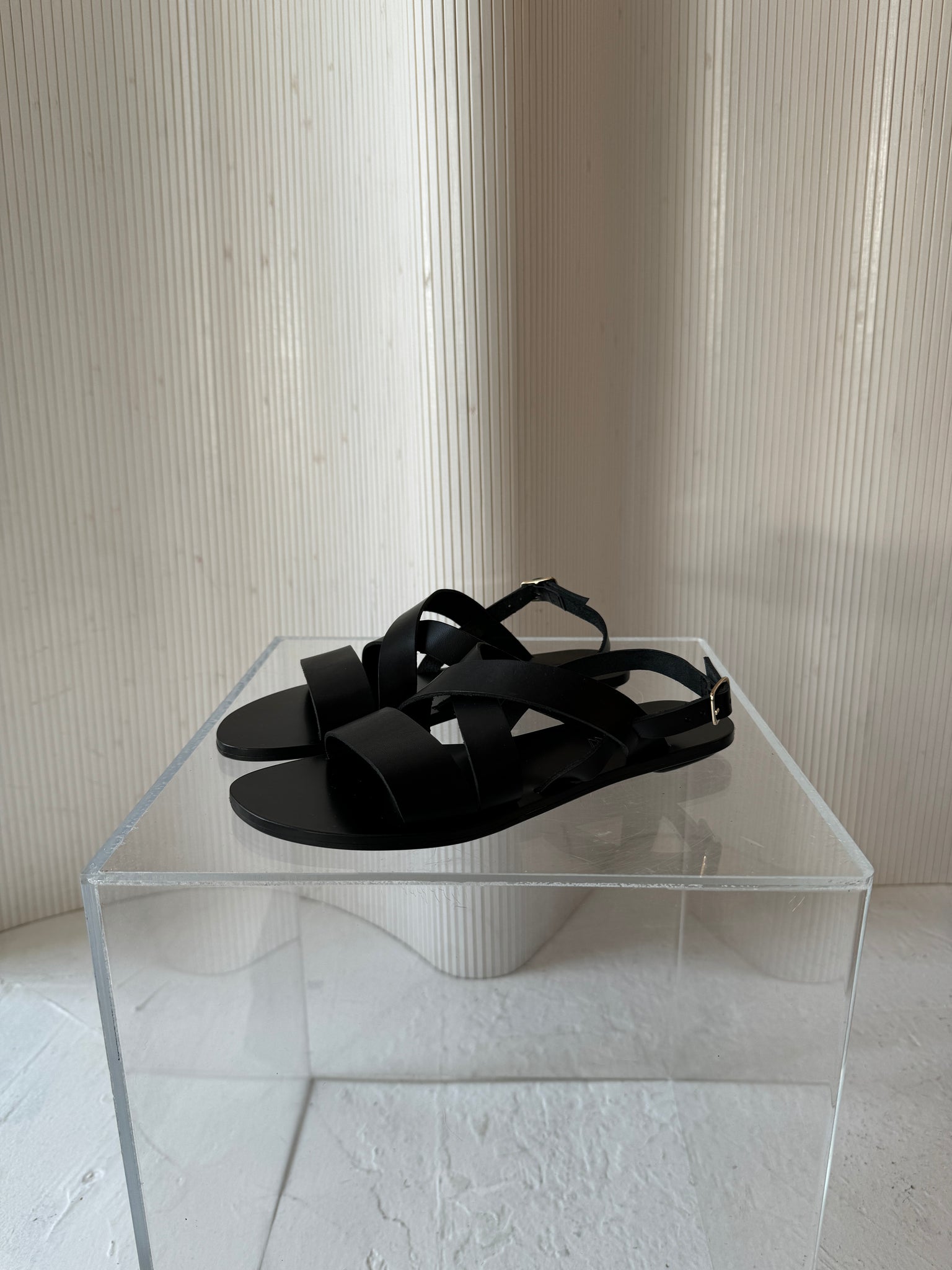 Black leather flat sandal