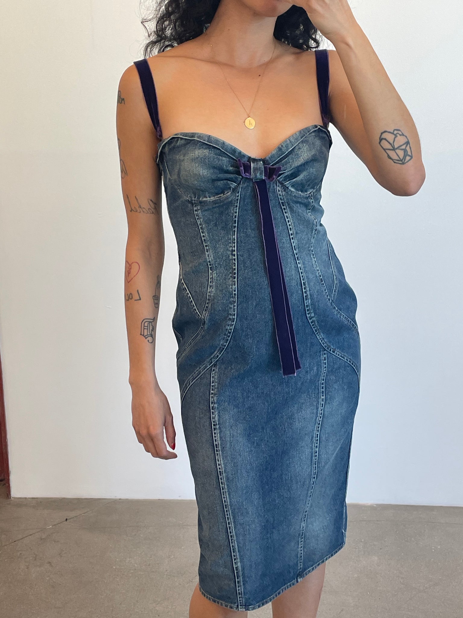 D&G purple velvet denim dress