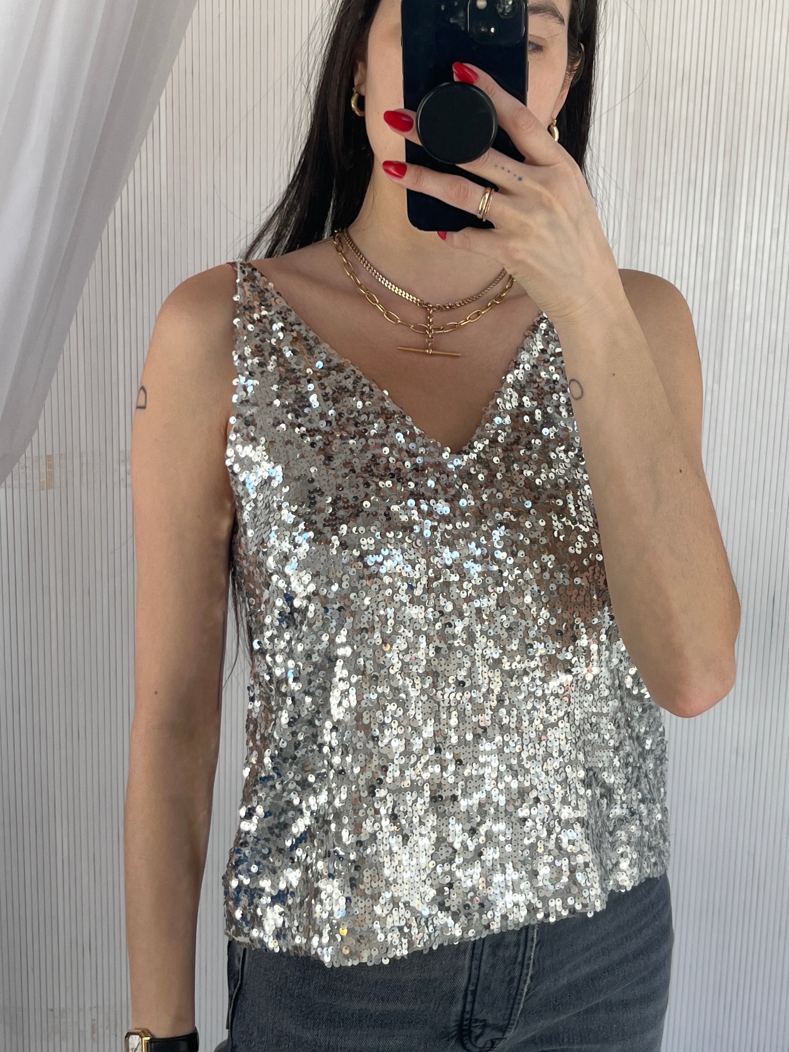 Silver sequin tank