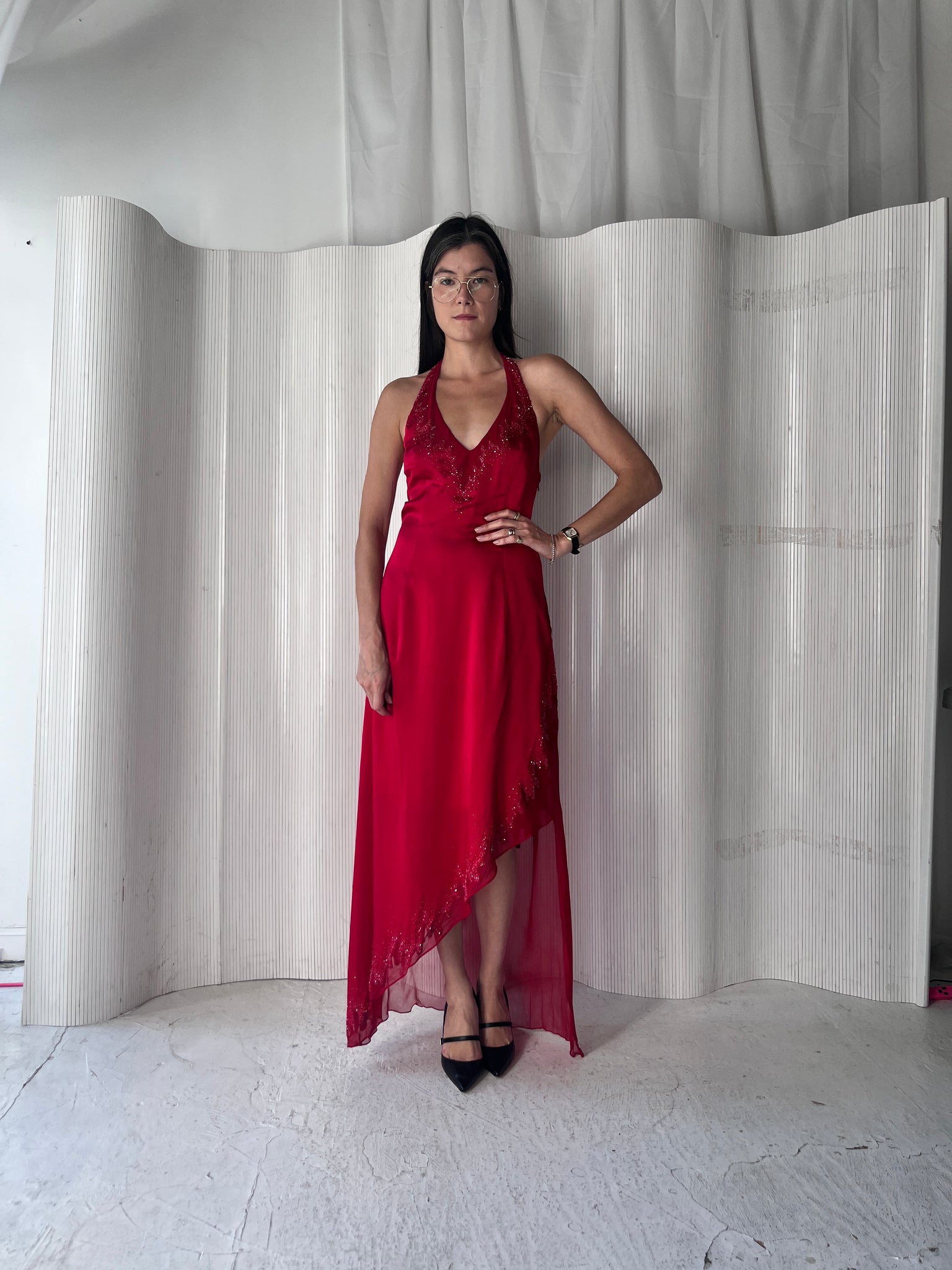 Silk Garnet Halter Gown