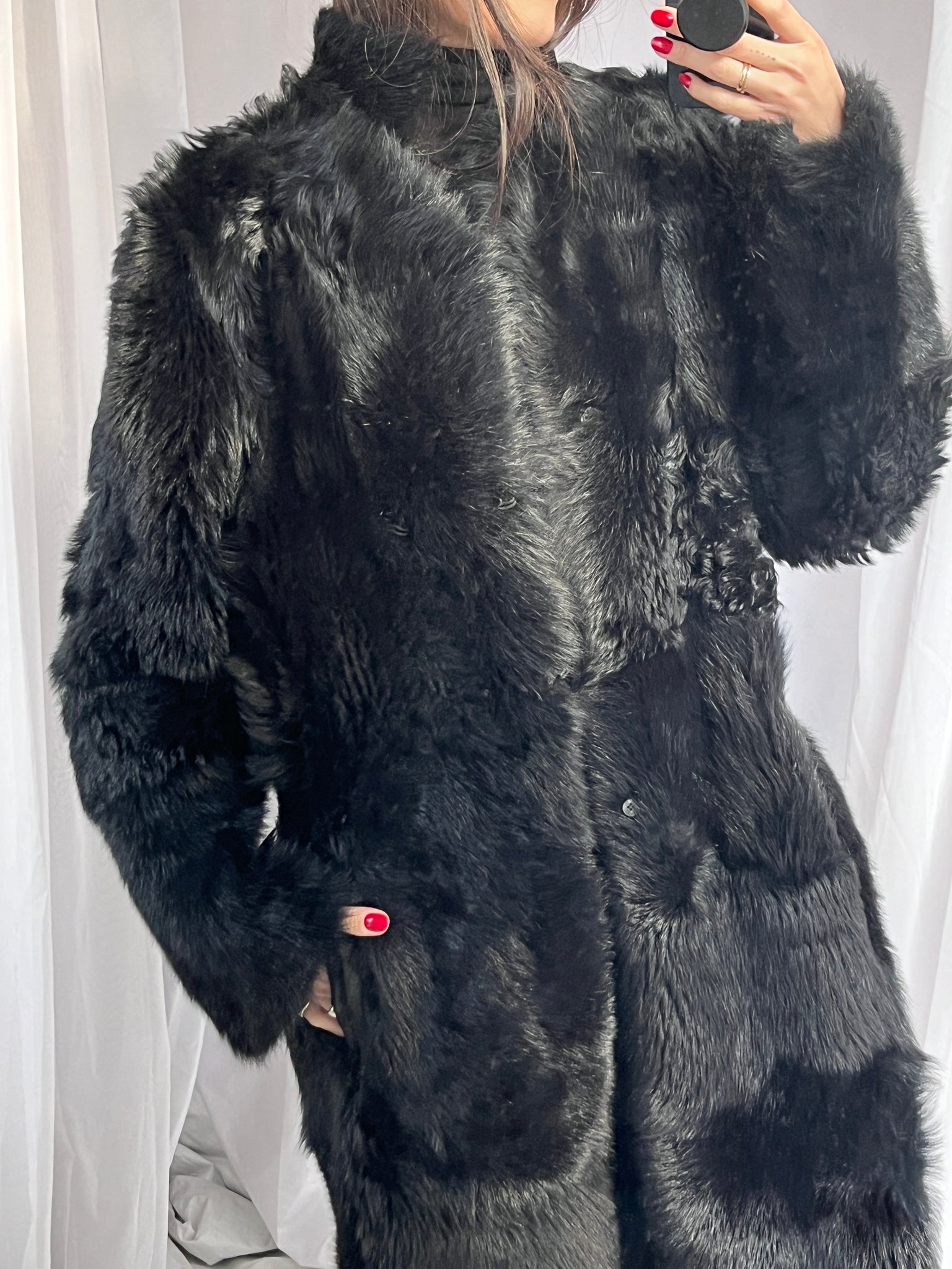 Black Lambskin Wrap Coat