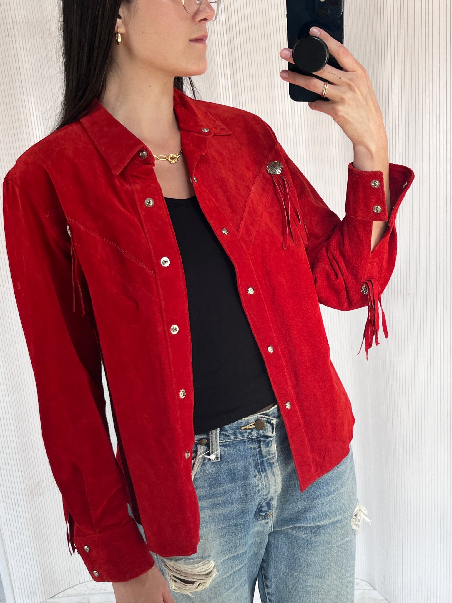 Harley Davidson Red Suede Western Shirt