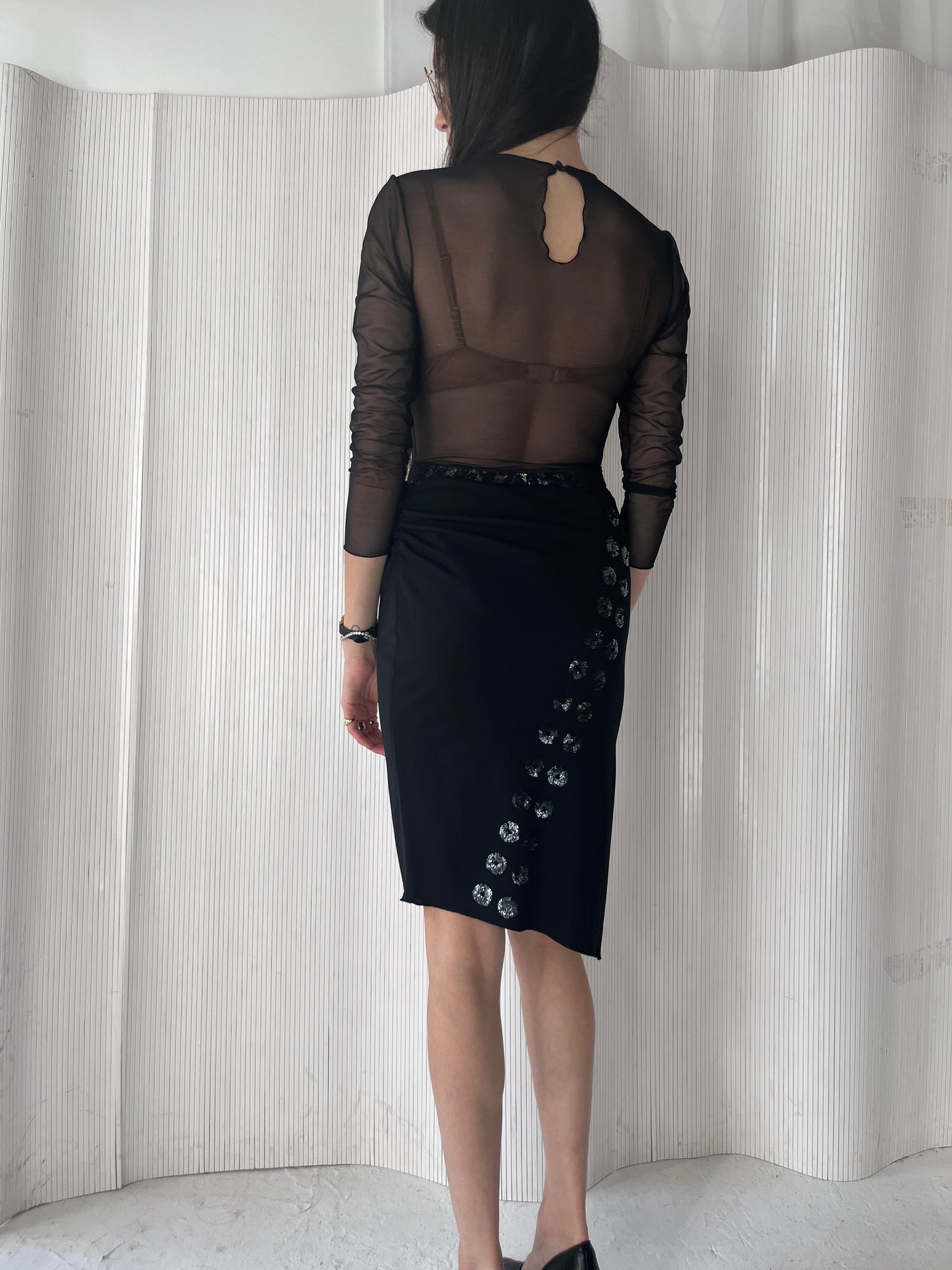 Vivienne Tam black cut-out sequin skirt