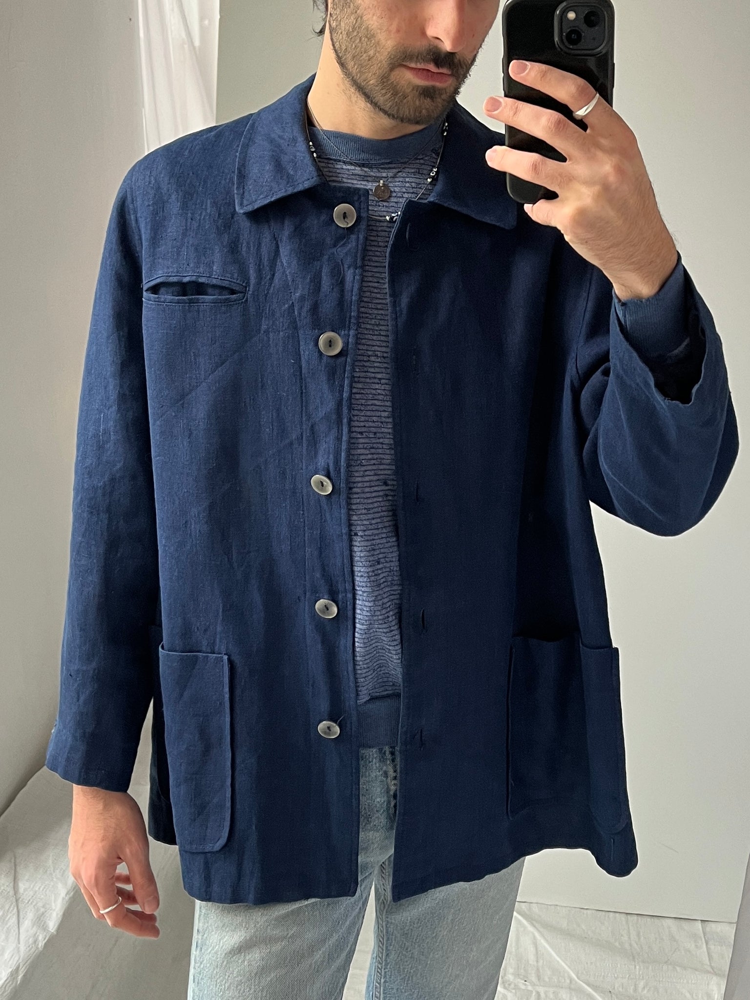 Navy linen chore jacket