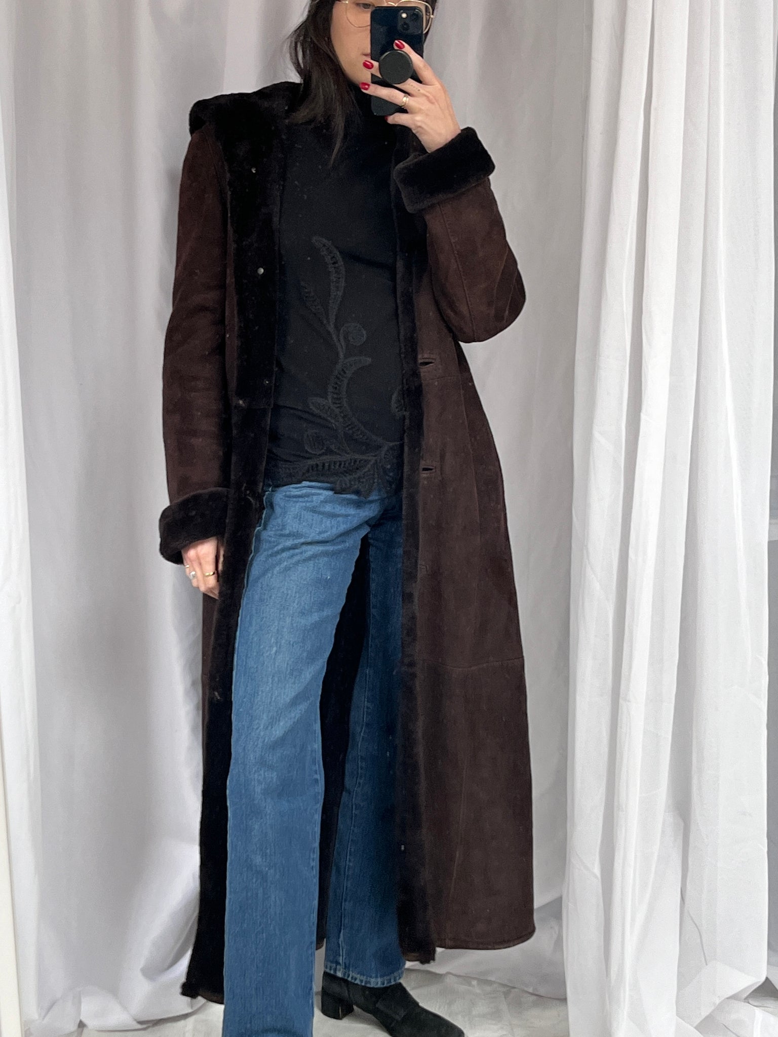 Chocolate Lambskin Maxi Coat