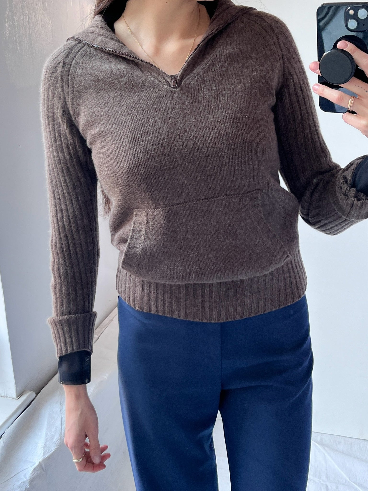 Kangaroo Pocket Ribbed Cashmere Sweater