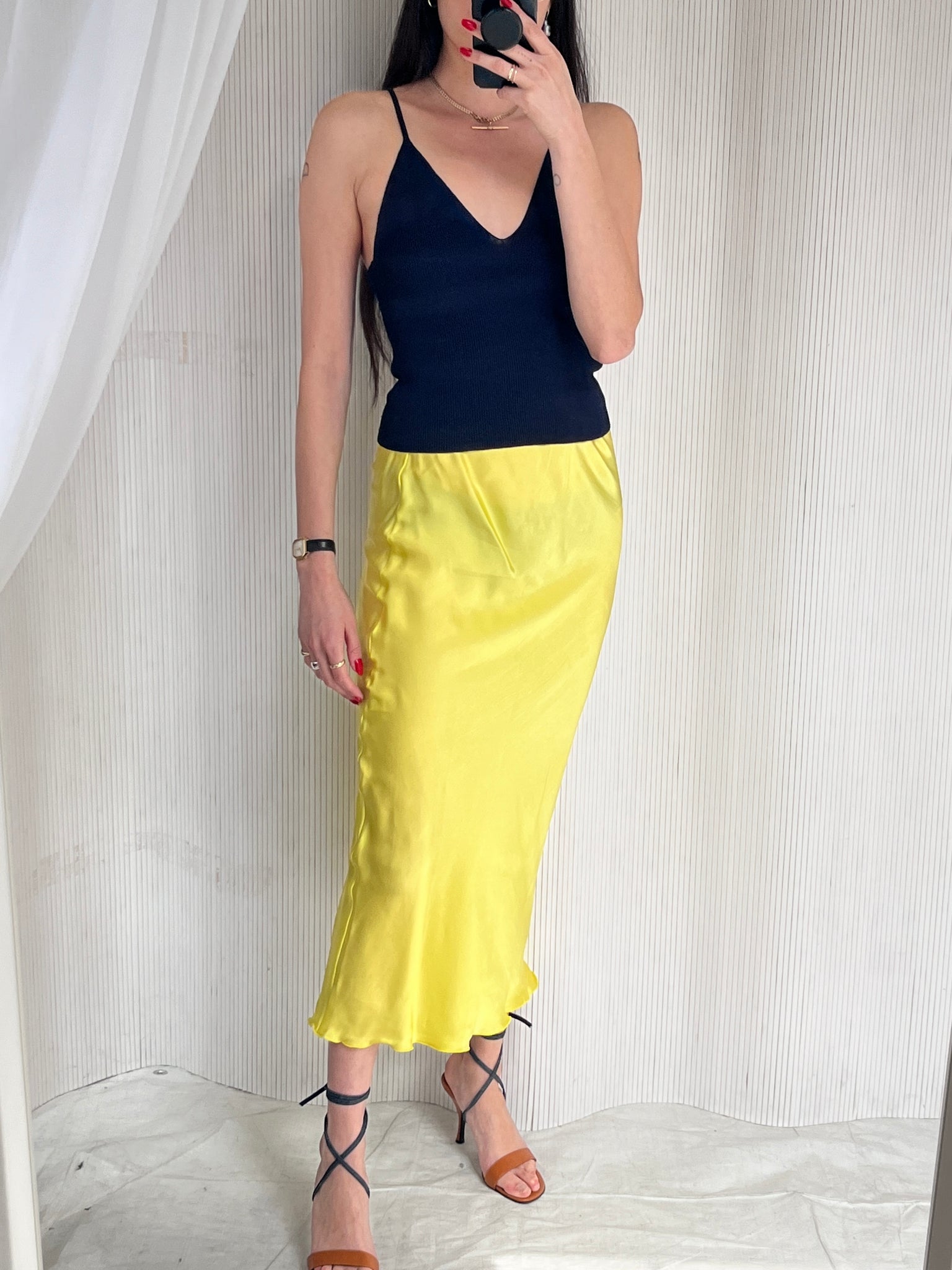 Chartreuse Silk slip skirt