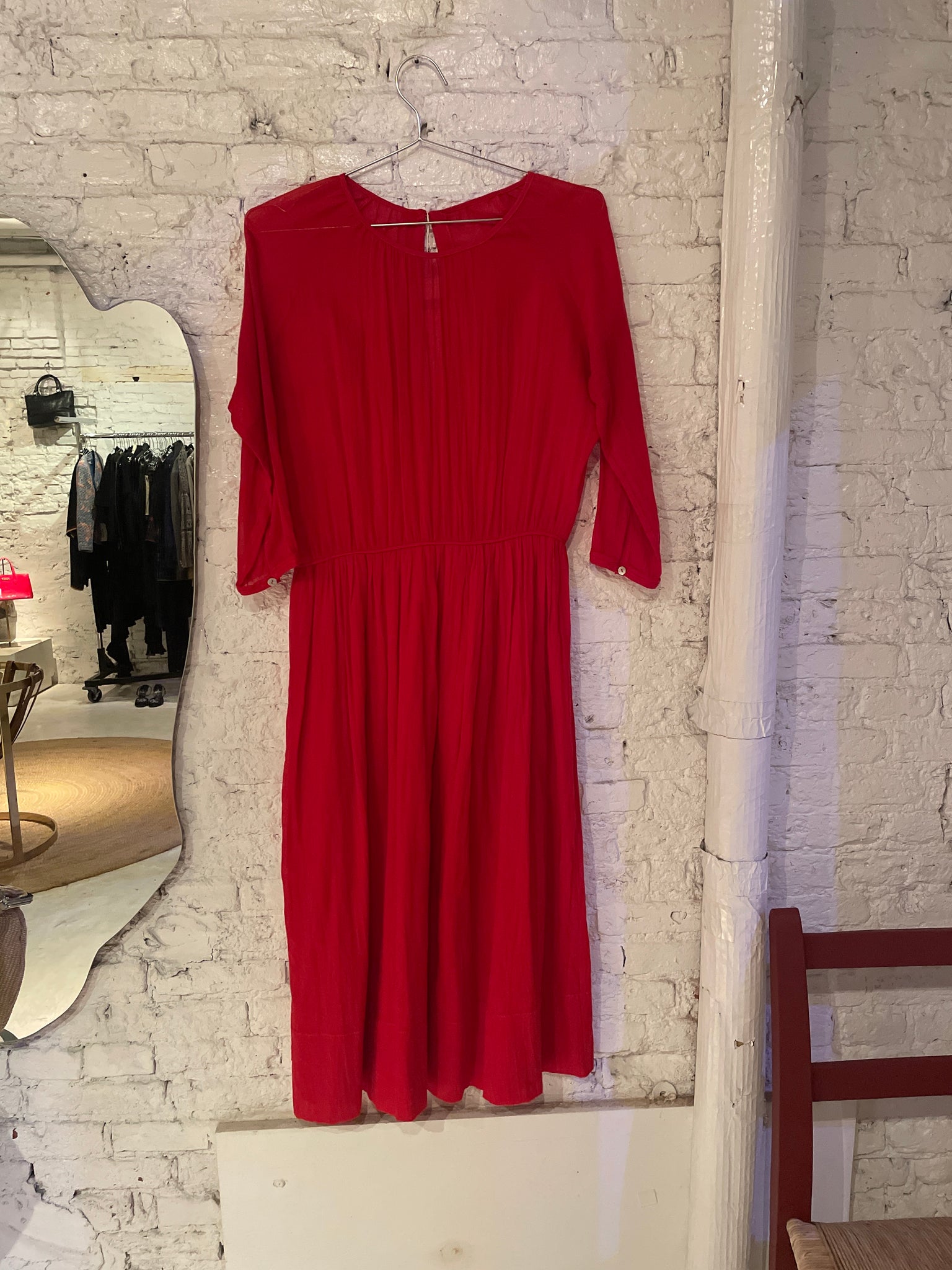 Red Sheer Blouson Dress