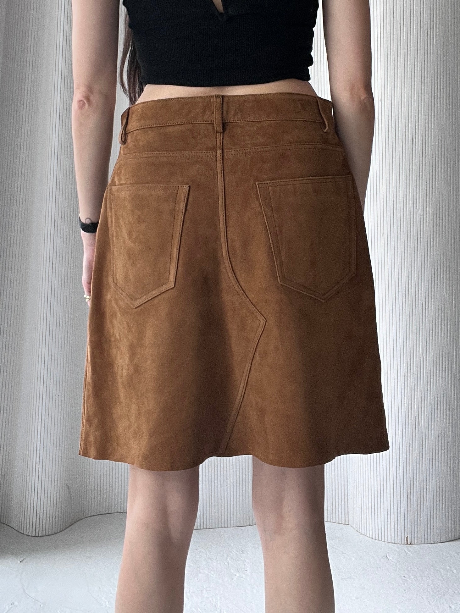 suede brown midi skirt