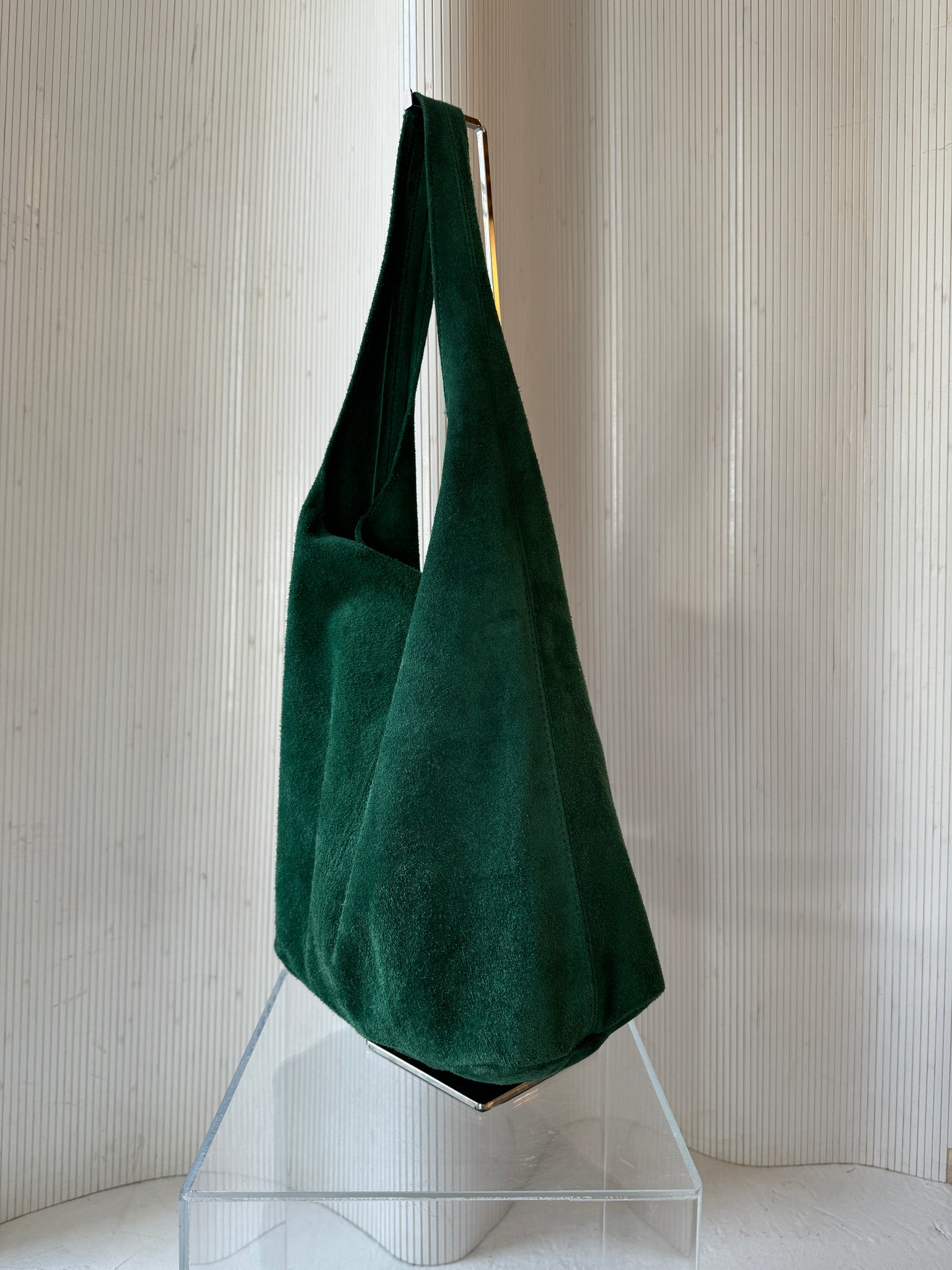 Handmade greek green suede hobo bag