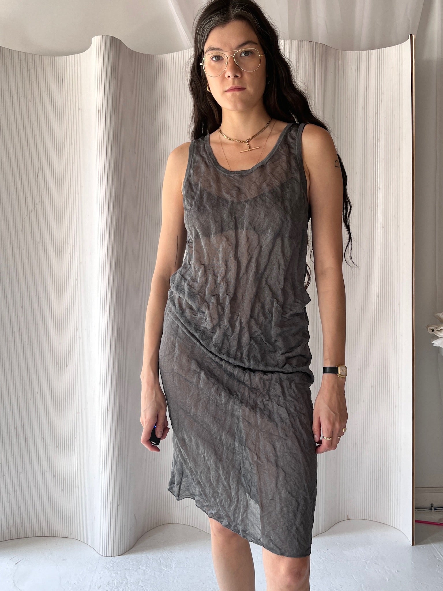 Filippa K gray sheer tank dress