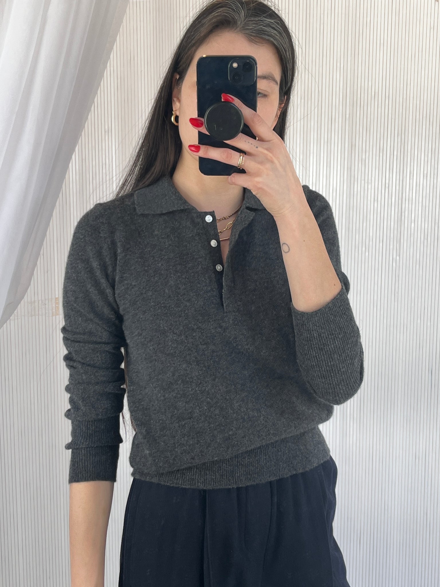 cashmere gray polo knit