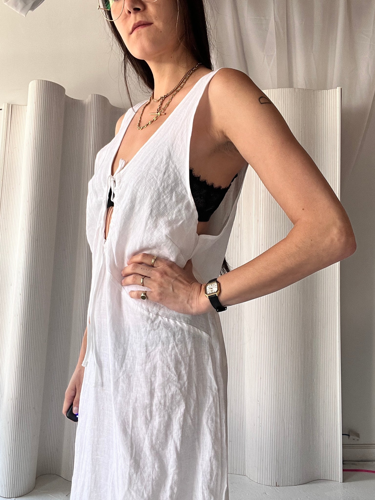 Deiji Studios white linen dress