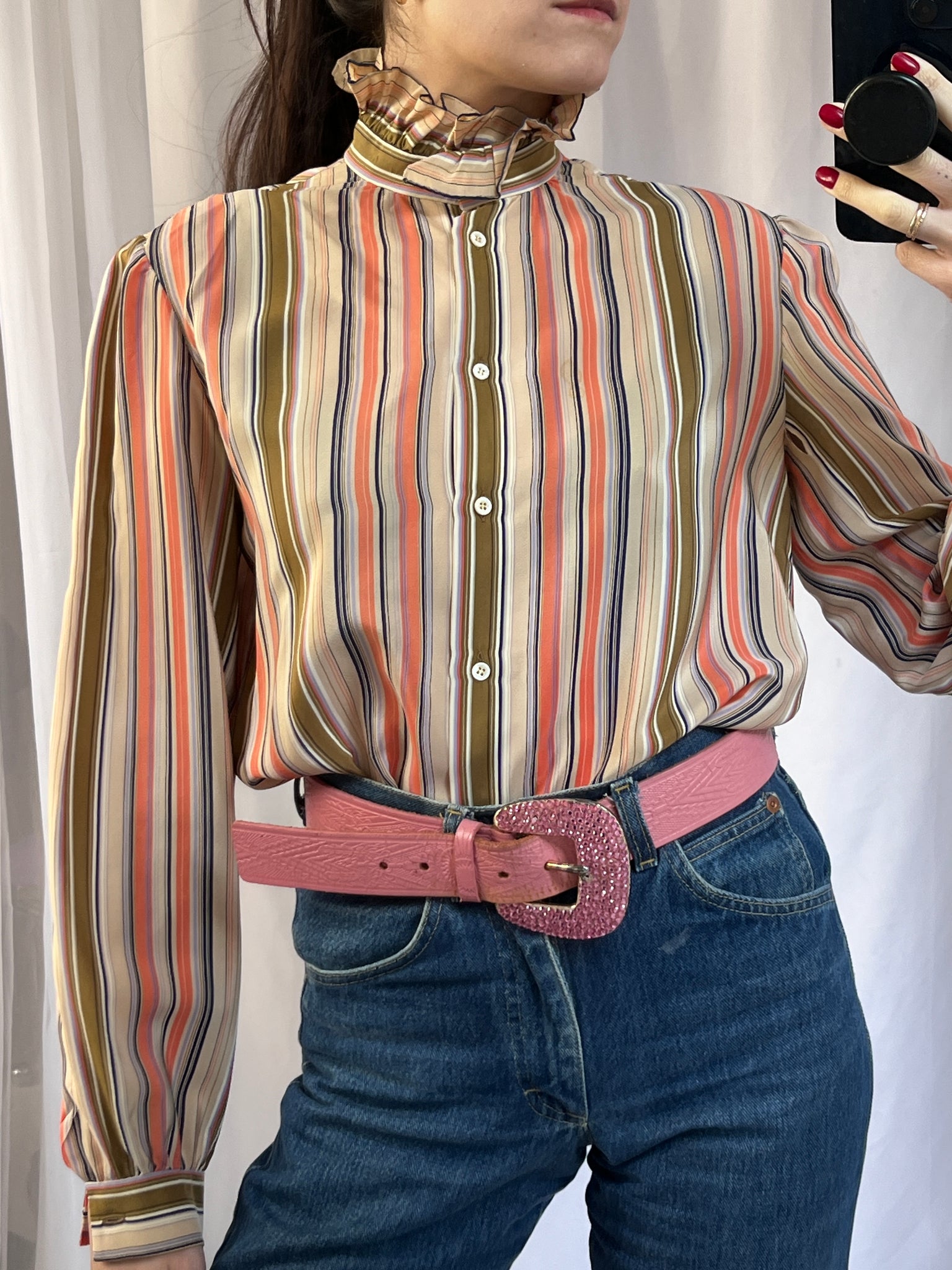 Gucci Silk Striped Ruffle Collar Blouse