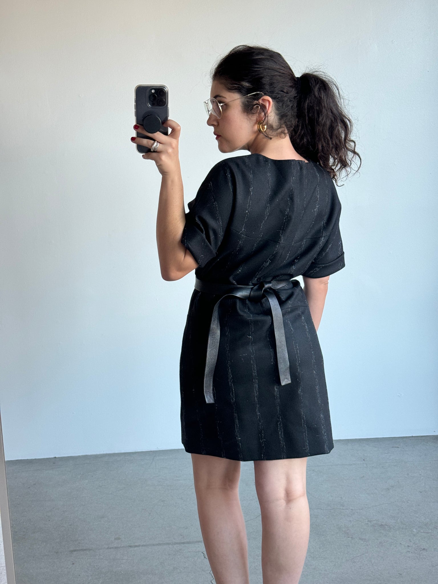 BALENCIAGA WOOL & LEATHER DRESS