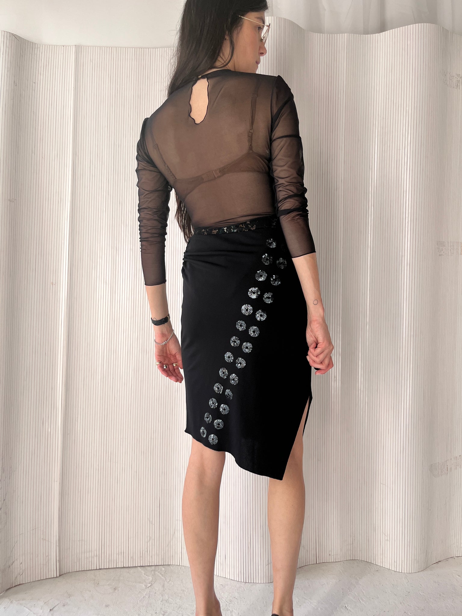 Vivienne Tam black cut-out sequin skirt