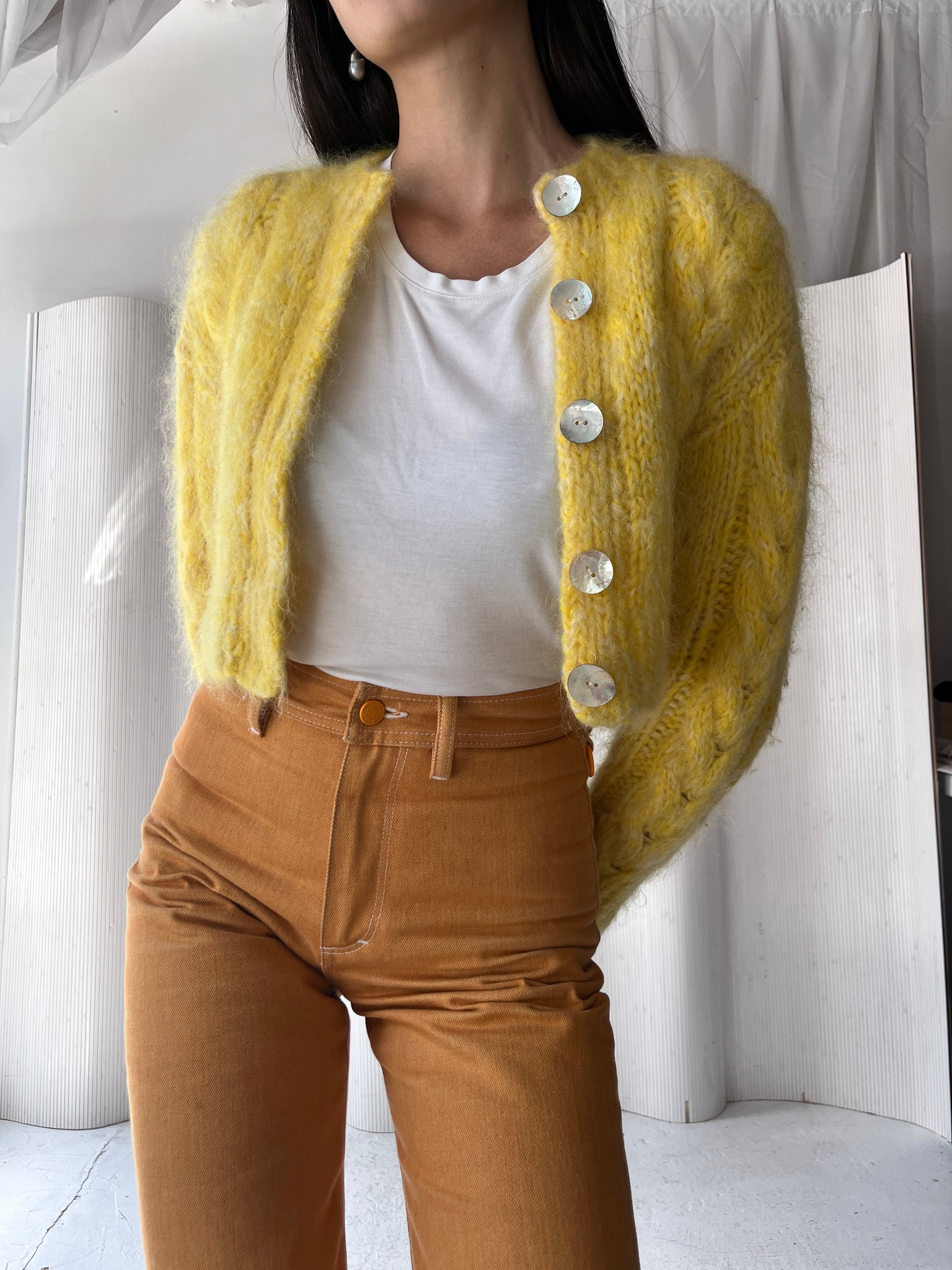 Frisson Knits Cropped Yellow Cardigan RTV