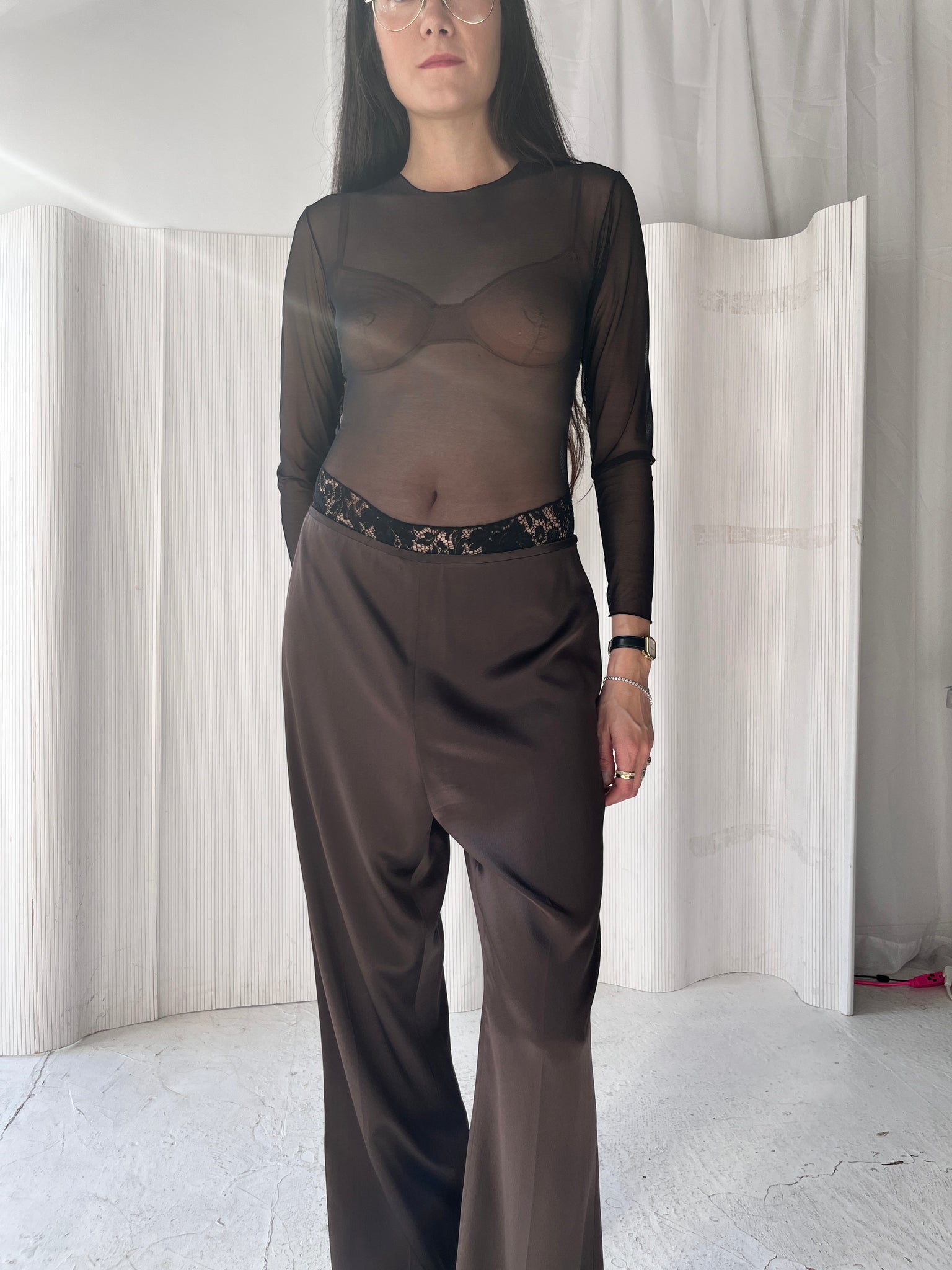 Brown, liquid silk pants