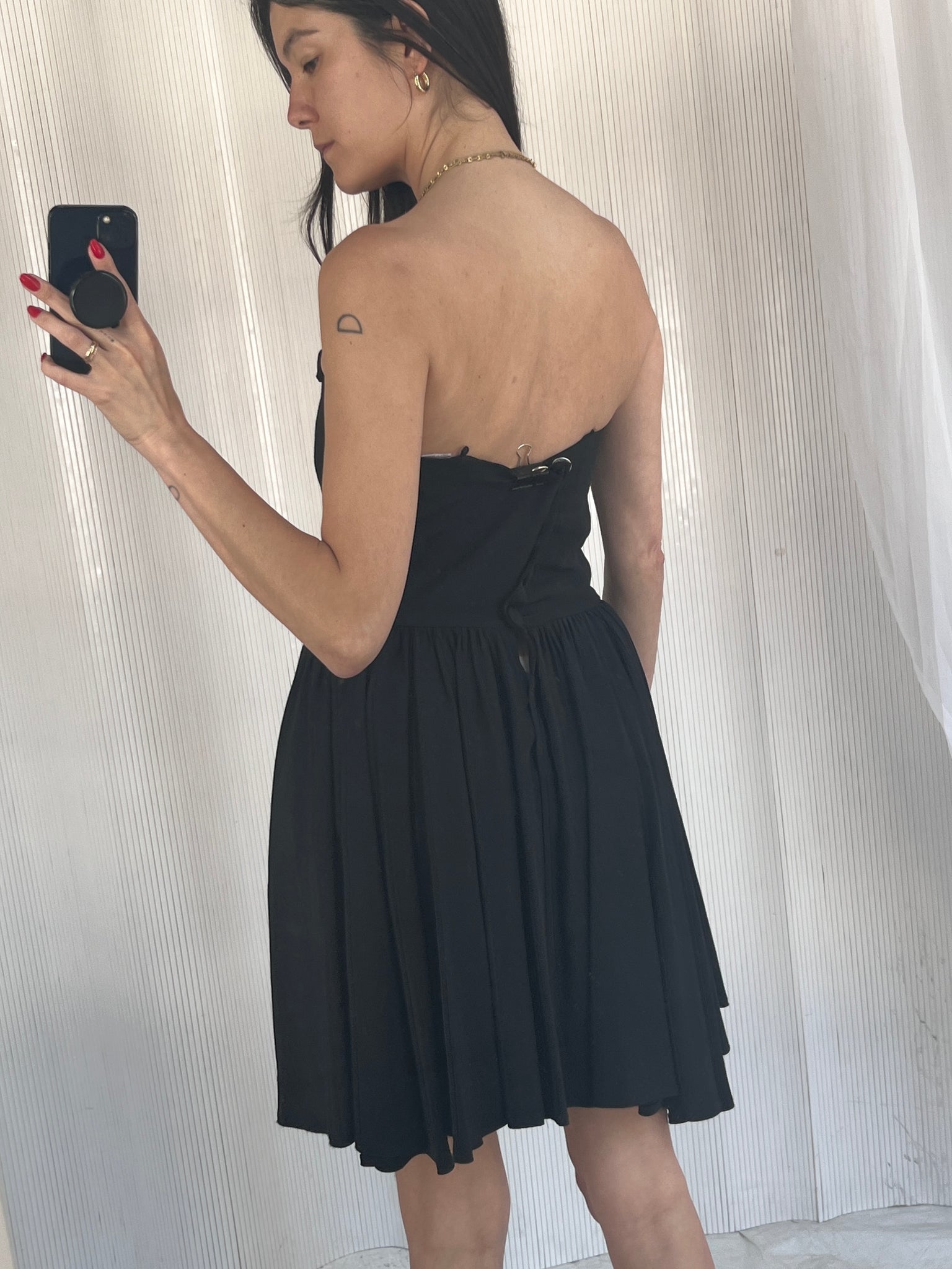 vintage 1980s zig zag neckline strapless cocktail dress