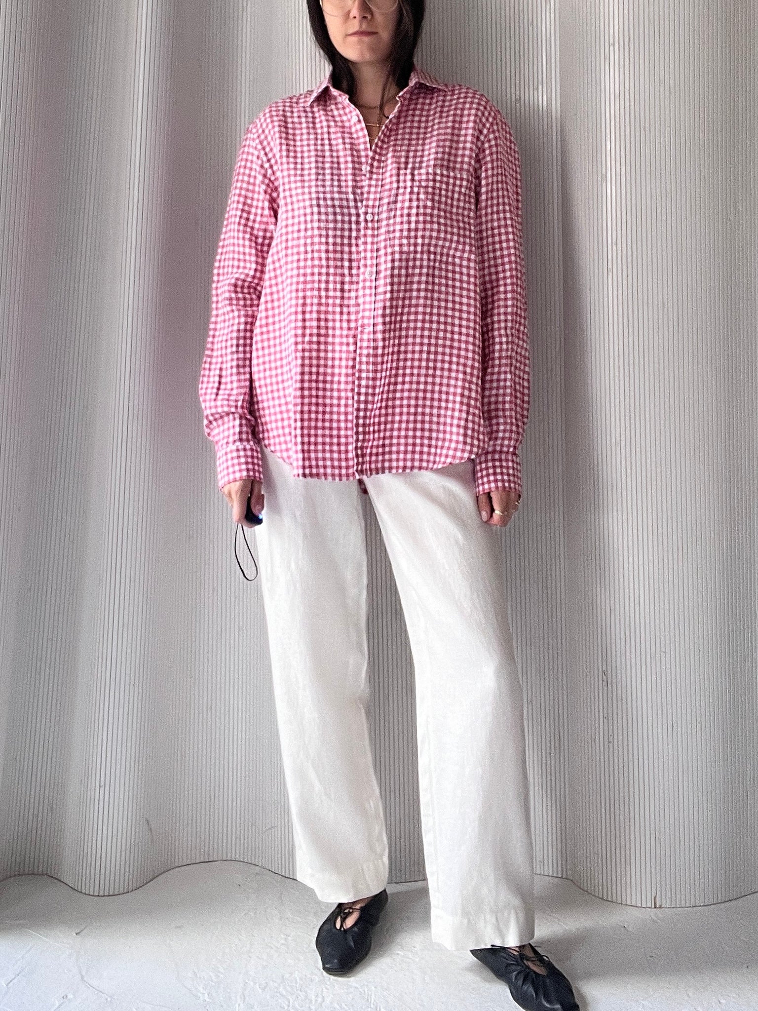 Pink Gingham Linen Button Down