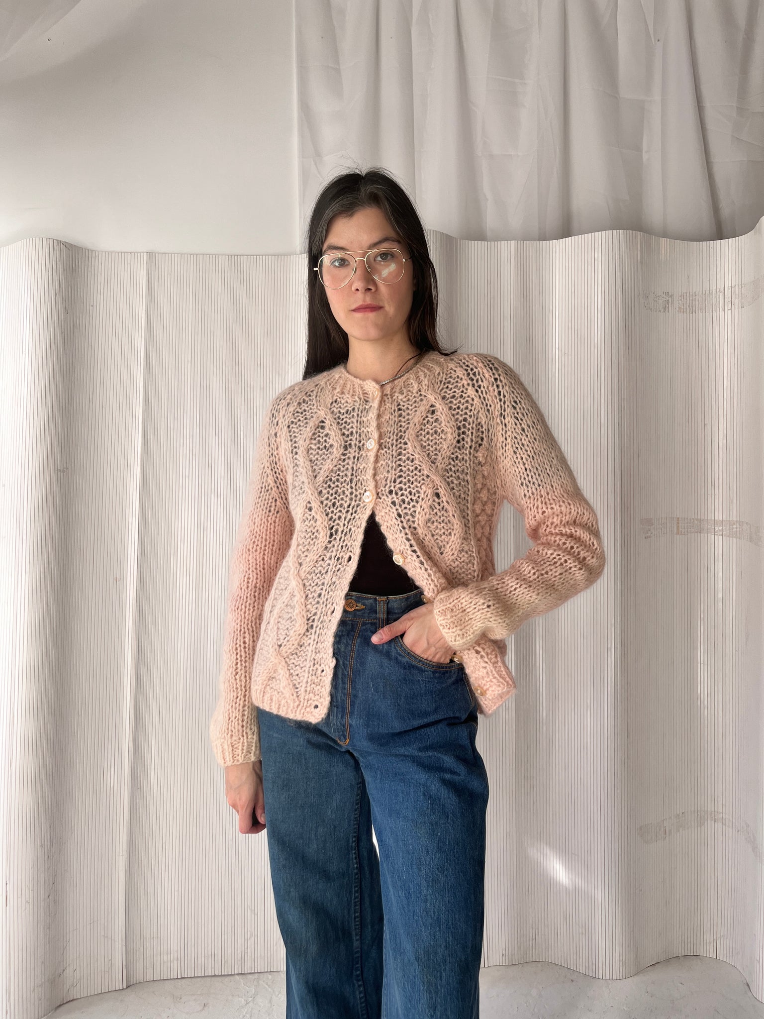 Baby pink mohair cardigan