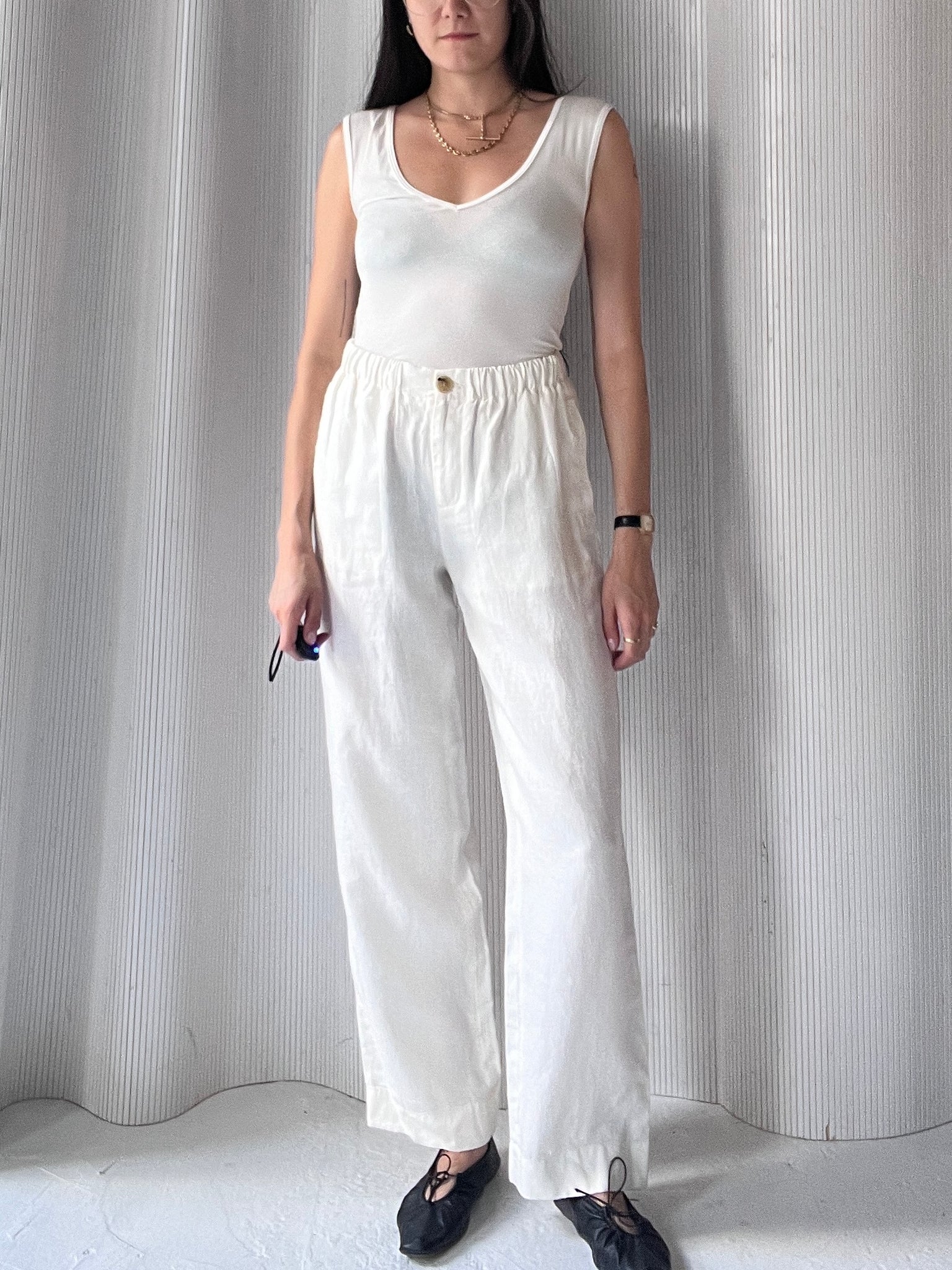 drawstring linen pant cream