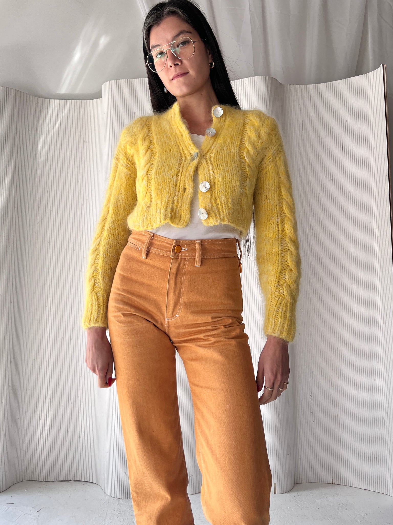 Frisson Knits Cropped Yellow Cardigan RTV