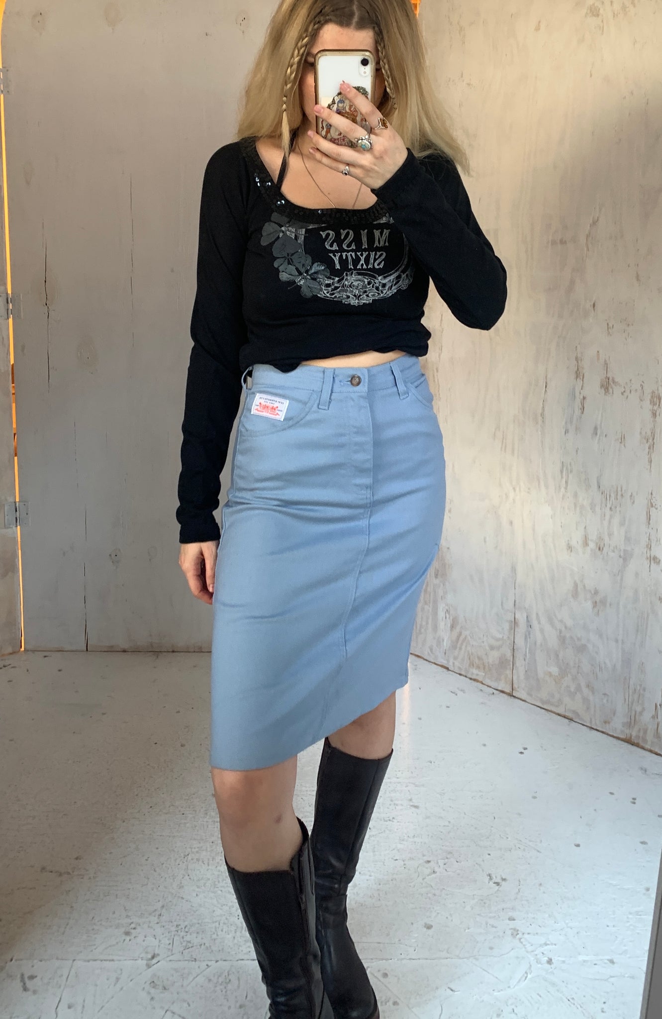 1960s Black Tab Levi’s Sky Blue Skirt