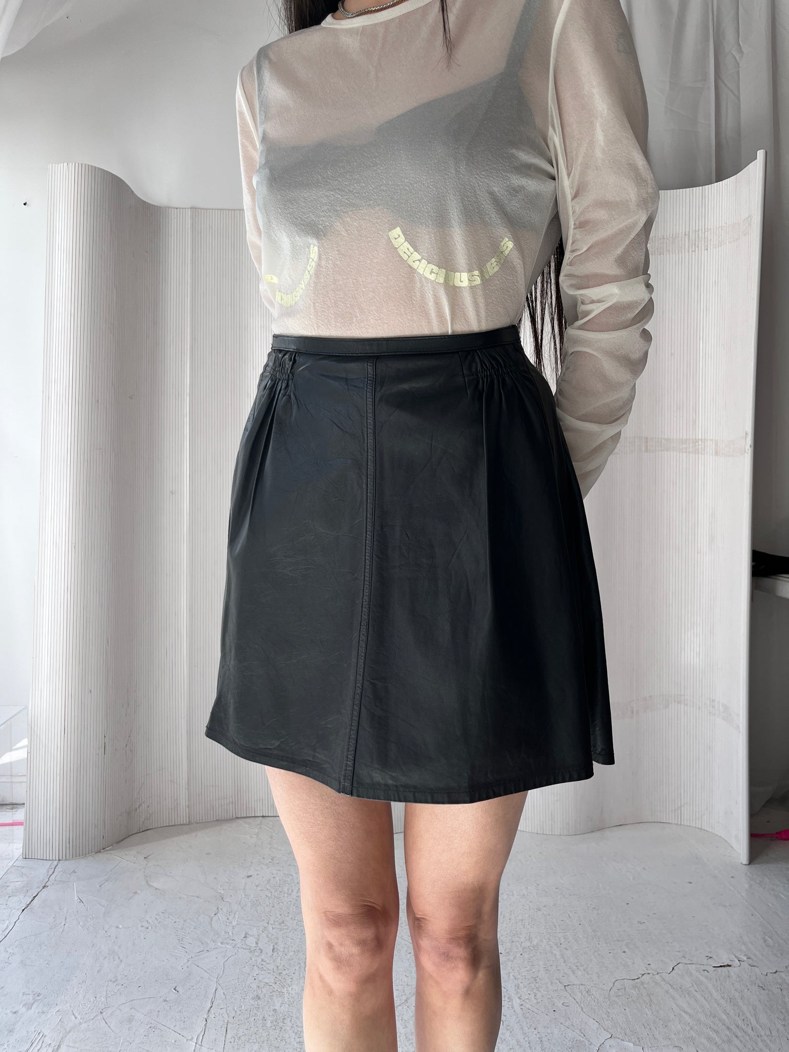 Burberry Leather Gabardine Skirt