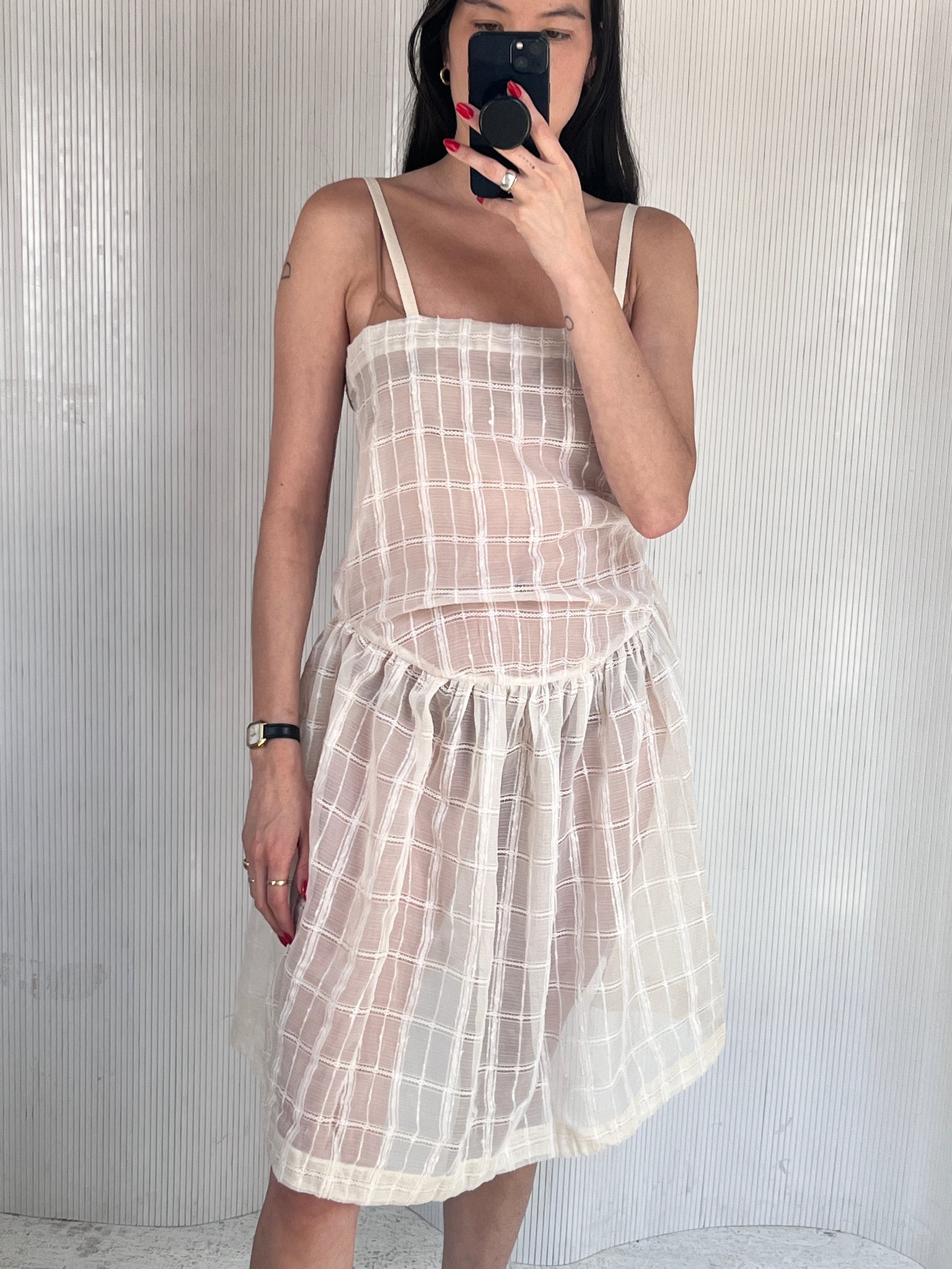 Handmade windowpane drop waist dress