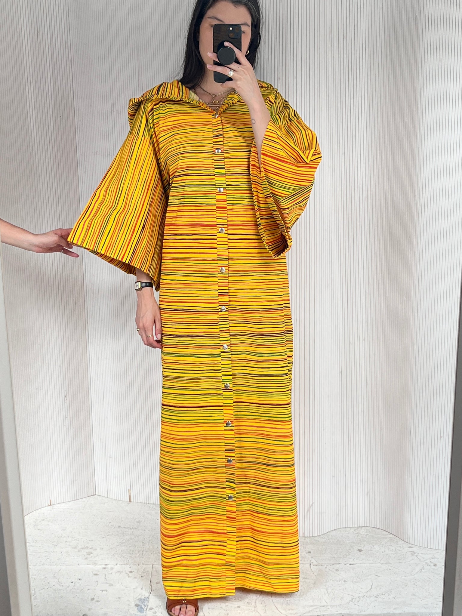 Yellow Hooded Marimekko Robe