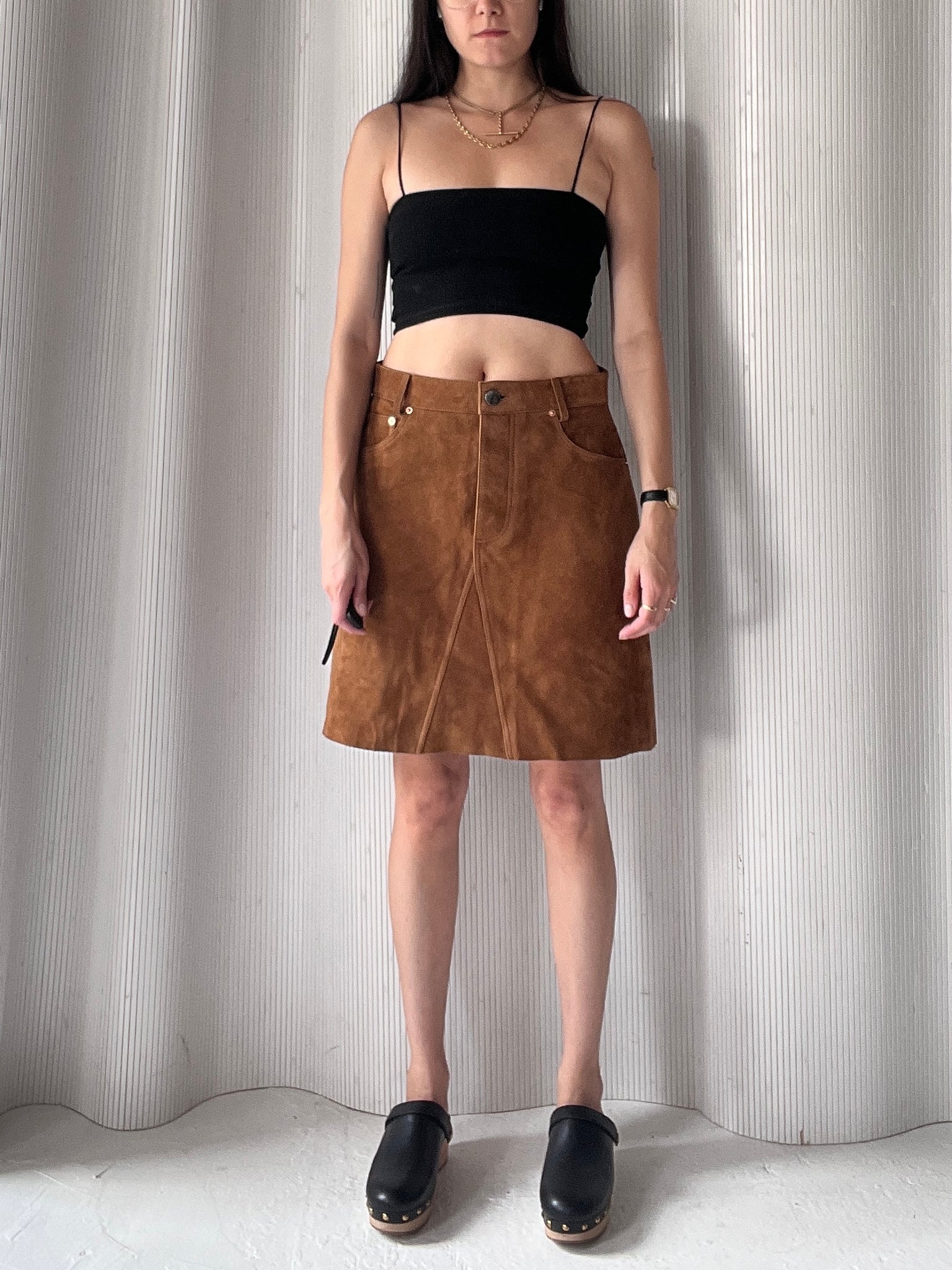 suede brown midi skirt