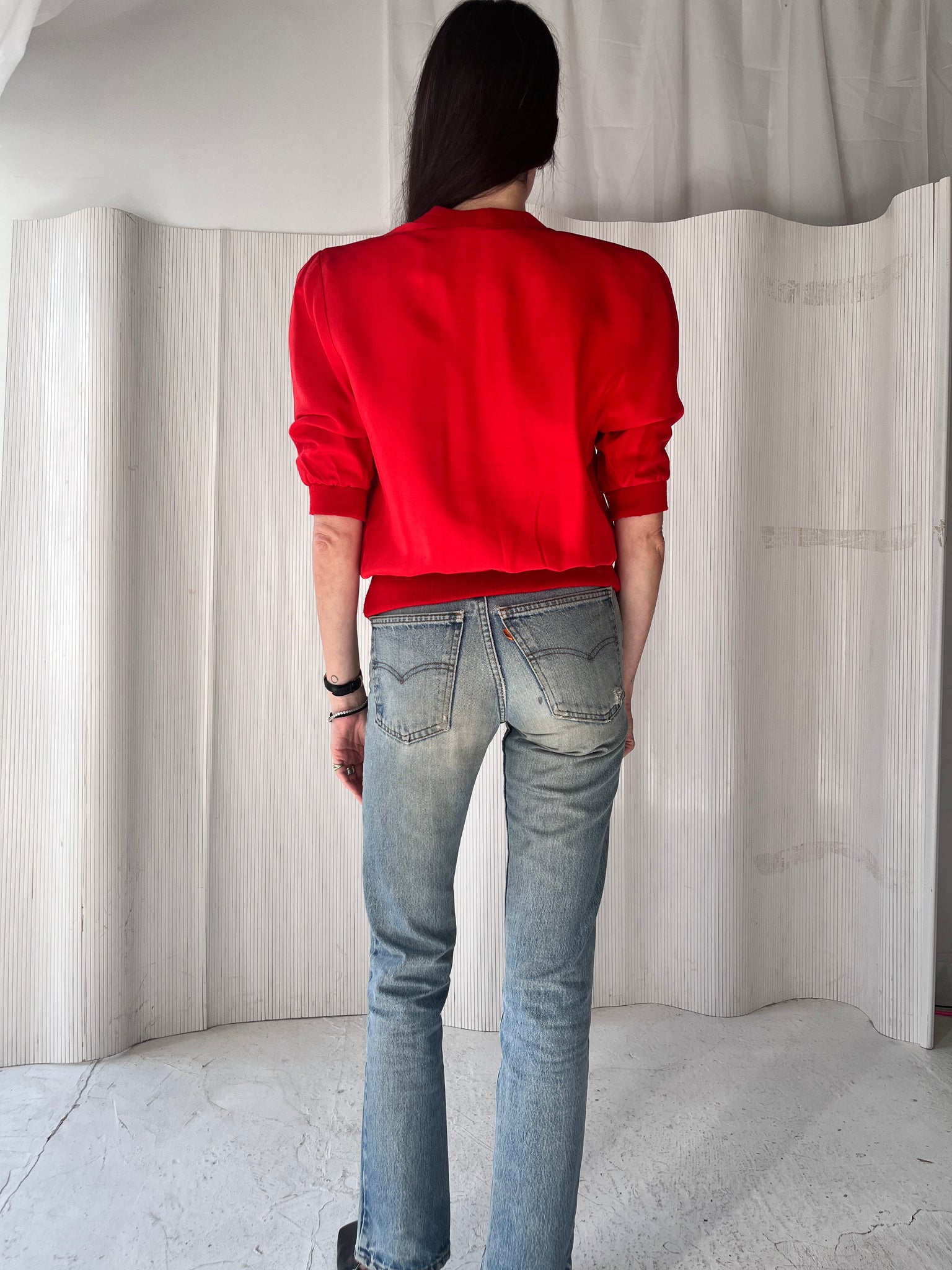 Red silk cardigan top