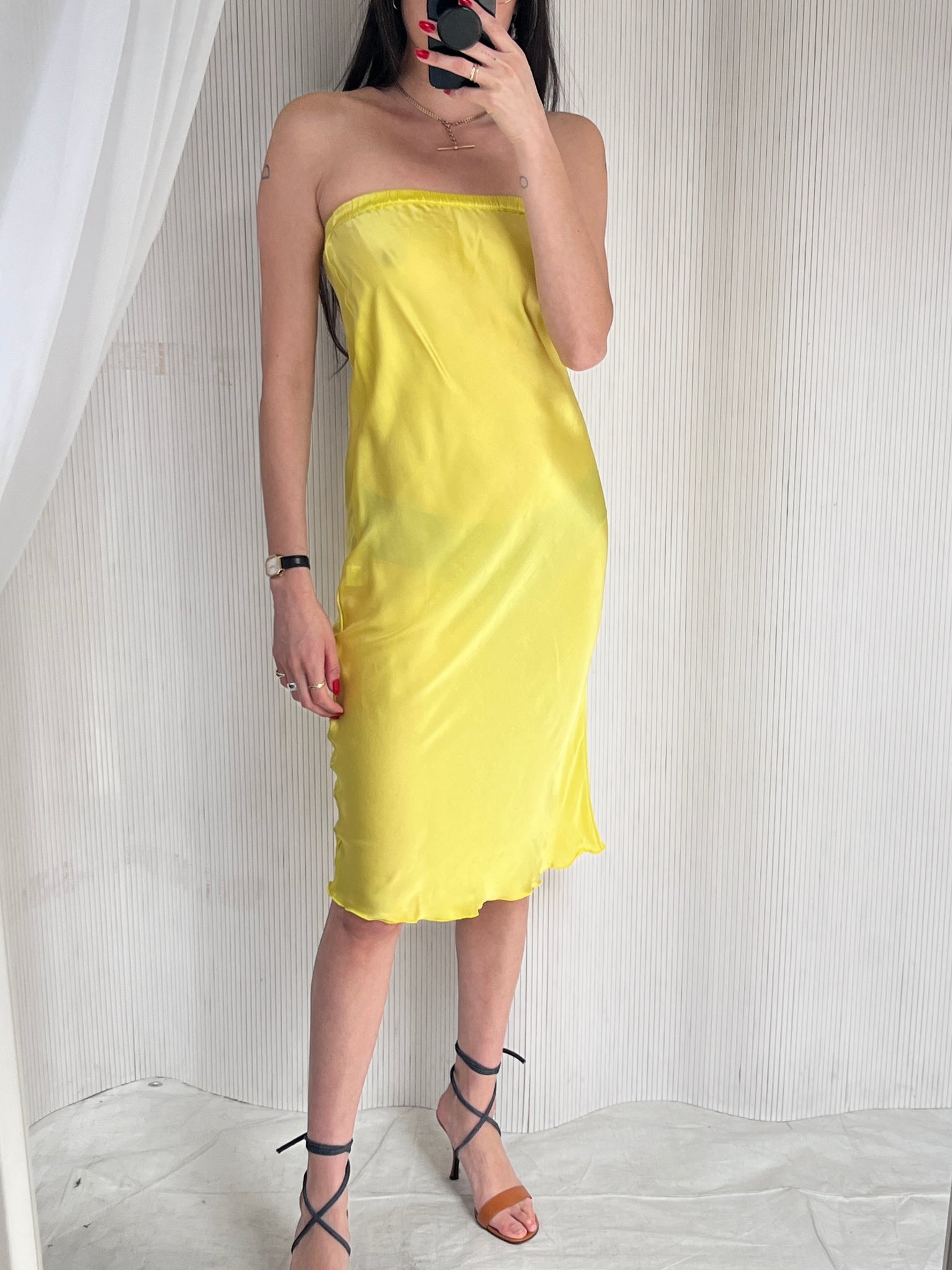 Chartreuse Silk slip skirt