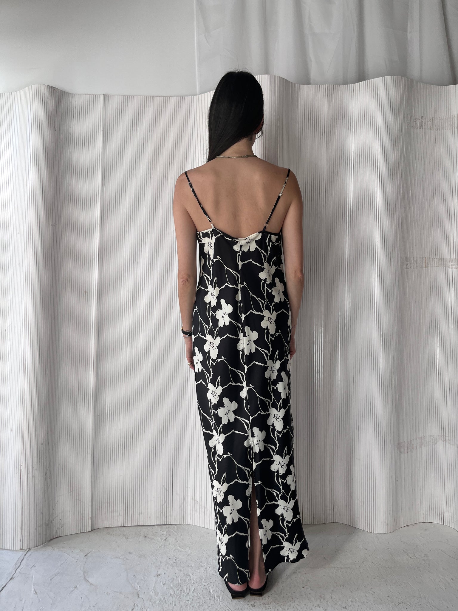 INC b&w satin floral slip dress