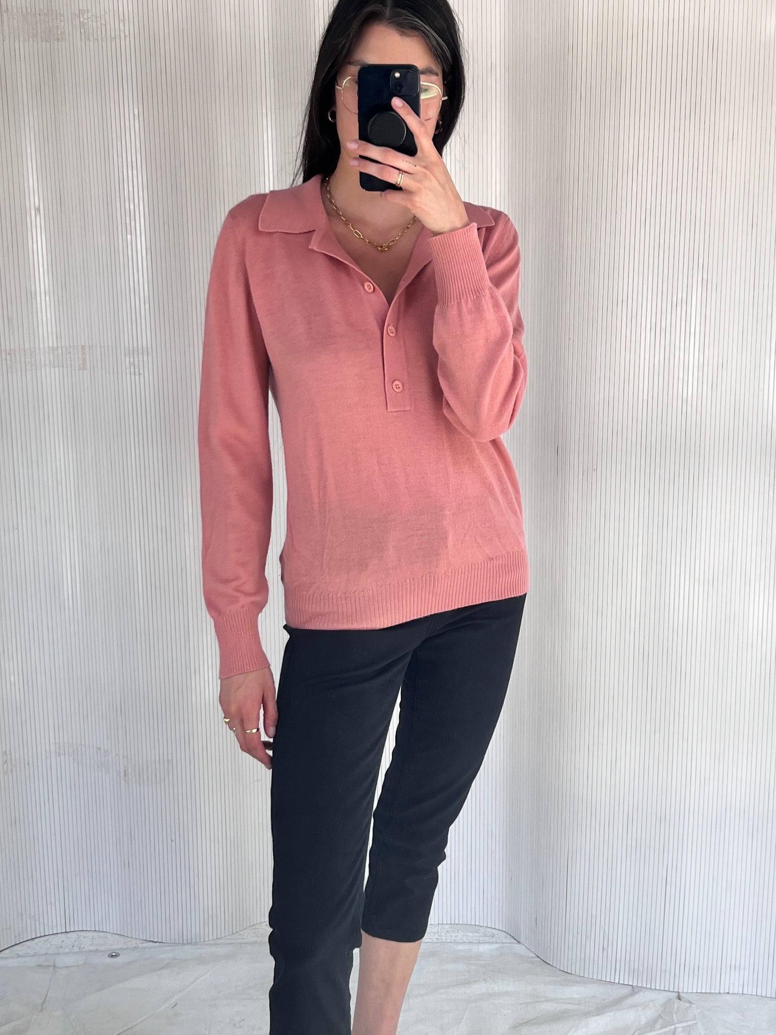 Rodier Paris Clay/Pink Collared Sweater